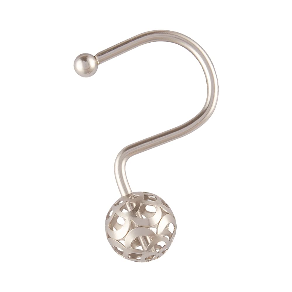 Utopia Alley Shower Rings - 12 Pack Hollow Ball Shower Curtain Hooks for Bathroom, Rust-Resistant Metal Shower Hooks in Brushed Nickel - Perfect for Modern Bathrooms, Dorms and Apartments