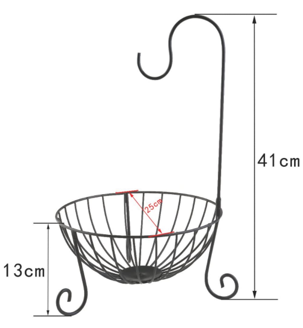 Stainless Steel Fruit Basket with Banana Holder - Modern Fruit Bowl & Storage Organizer for Kitchen Countertop, Dining Table, Office Desk - Durable Metal Banana Hook for Fresh Produce Display