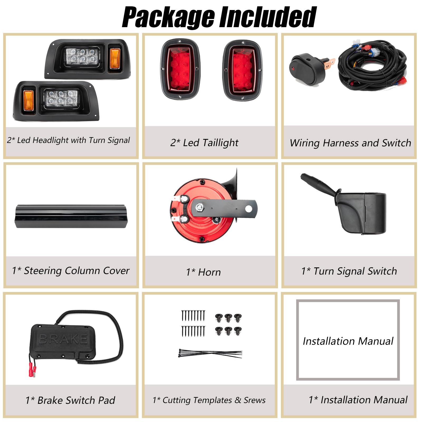 Club Car DS 1993-Up LED Headlight & Tail Light Kit - 12V Street Legal Lights with Turn Signal Wiring Harness for Gas & Electric Golf Carts | Perfect for Night Driving, Neighborhood Cruising & Golf Course Safety