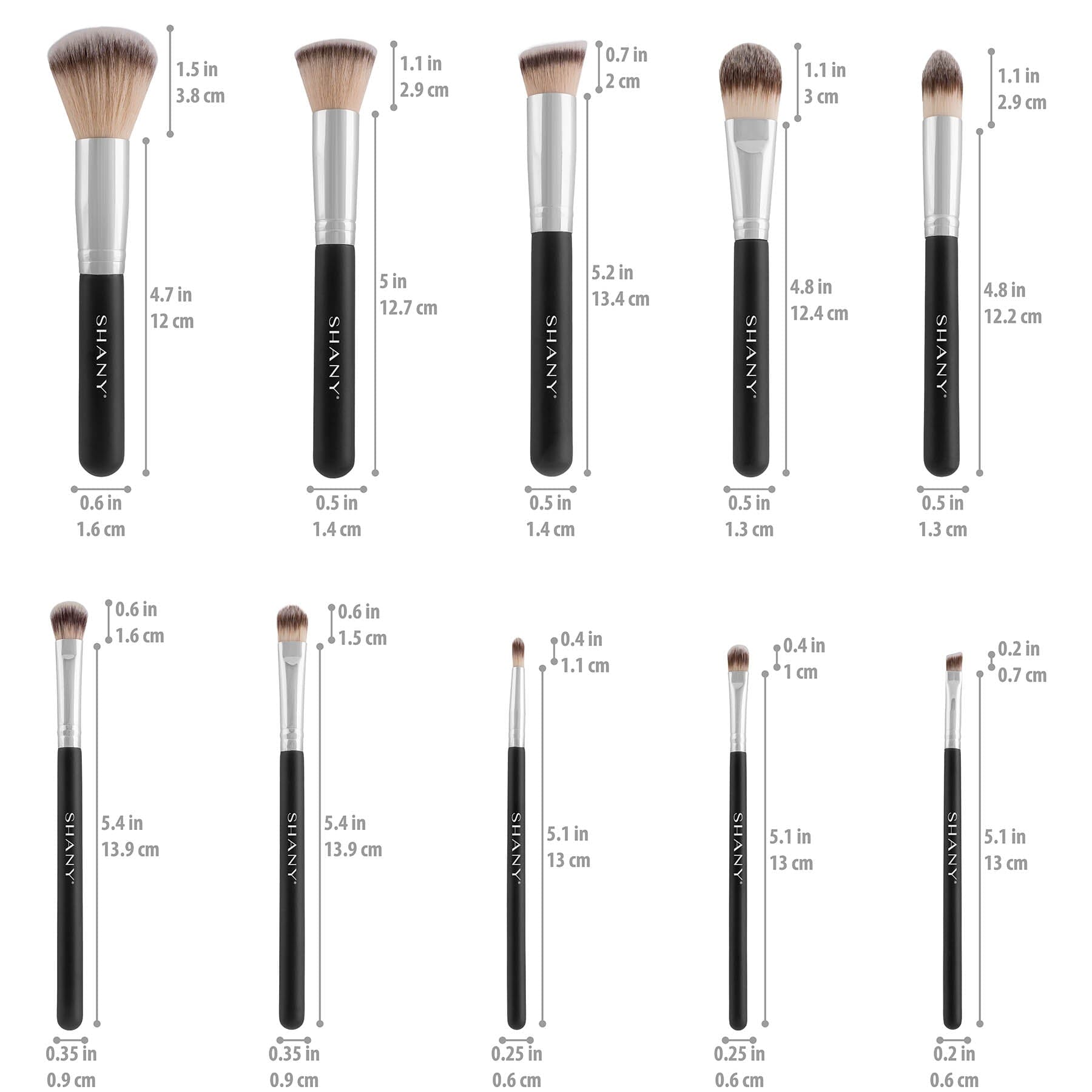 Black Ombre Pro 10-Piece Essential Makeup Brush Set with Travel Pouch - Perfect for Professional Makeup Artists & Travel Beauty Kits