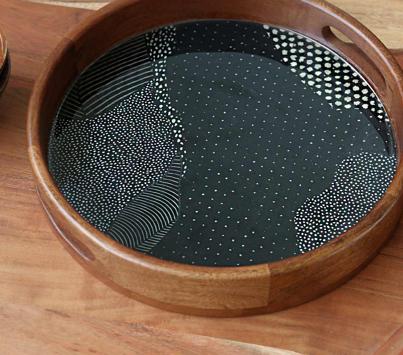 Round Serving Tray - Elegant Wooden Decorative Tray for Coffee Table, Dining, and Home Decor - Perfect for Entertaining, Breakfast in Bed, and Organizing Essentials