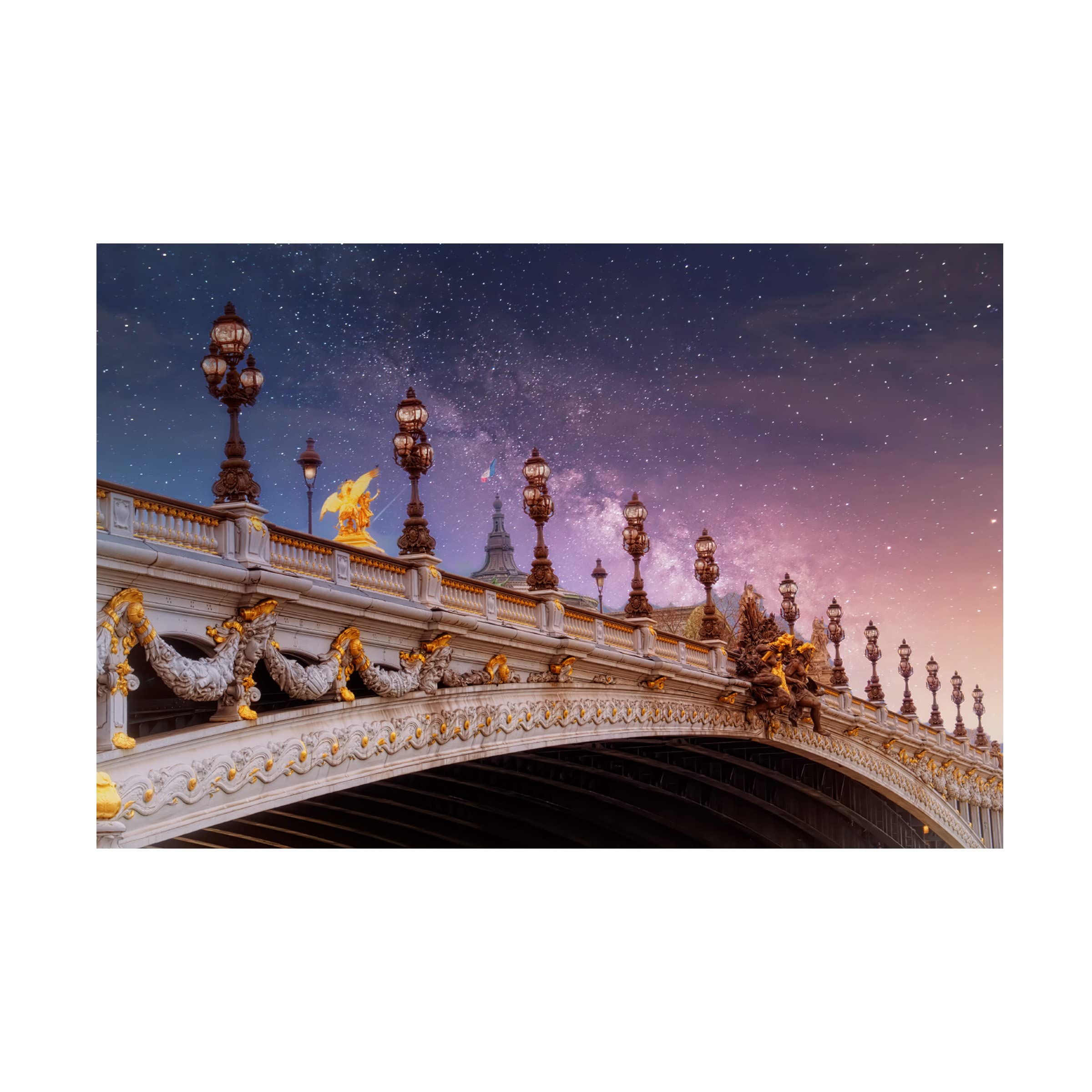 Trademark Fine Art 'Pont Alexandre III by Night' Canvas Wall Art by Cora Niele - Parisian Bridge Painting for Living Room & Bedroom Decor