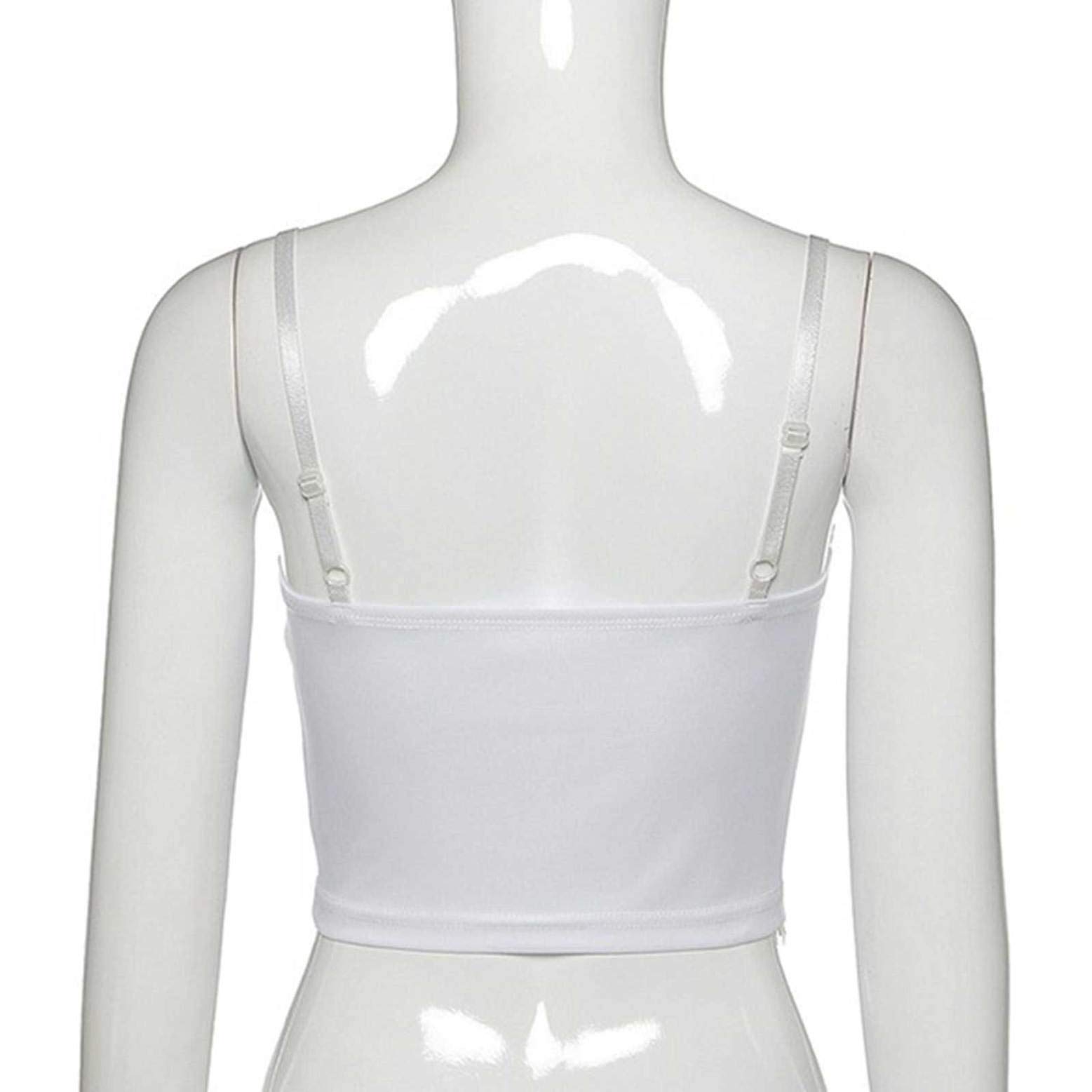 Y2K Women's Sleeveless Crop Top - Lace Trim Ruched Hollow Out Tank Top (White, Medium) | Trendy Summer Fashion for Parties & Streetwear