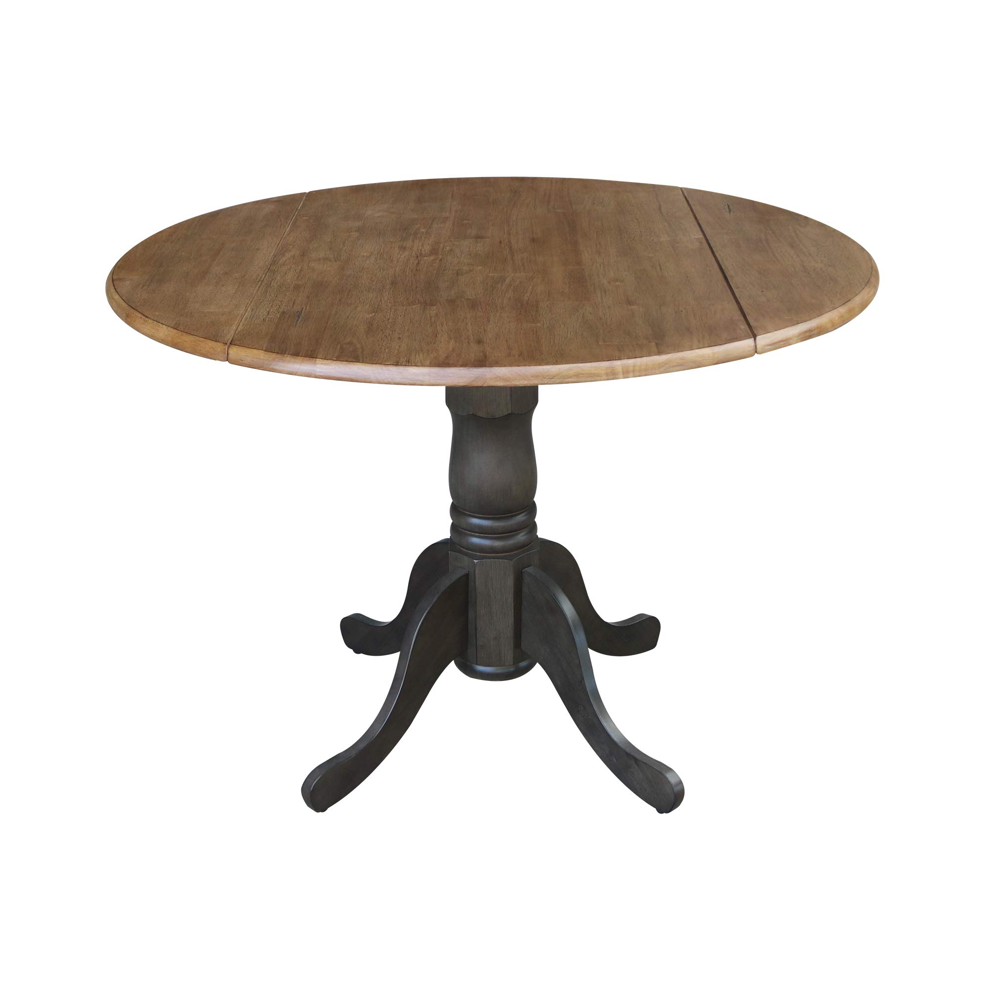 42 Inch Dual Drop Leaf Dining Table - Solid Hickory & Washed Coal Finish - Expandable Space-Saving Design for Small Kitchens, Apartments, and Dining Rooms