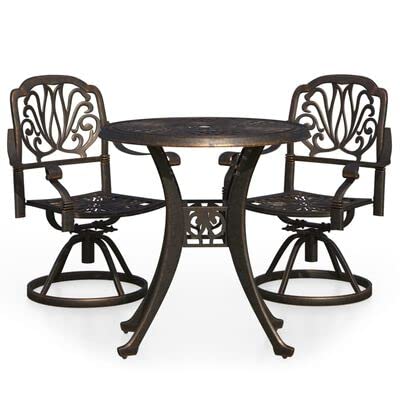 3-Piece Cast Aluminum Bronze Bistro Set - Patio Outdoor Table & Chairs for Backyard, Garden, Porch & Poolside | Durable Weather-Resistant Conversation Set for Dining, Relaxing & Entertaining Guests