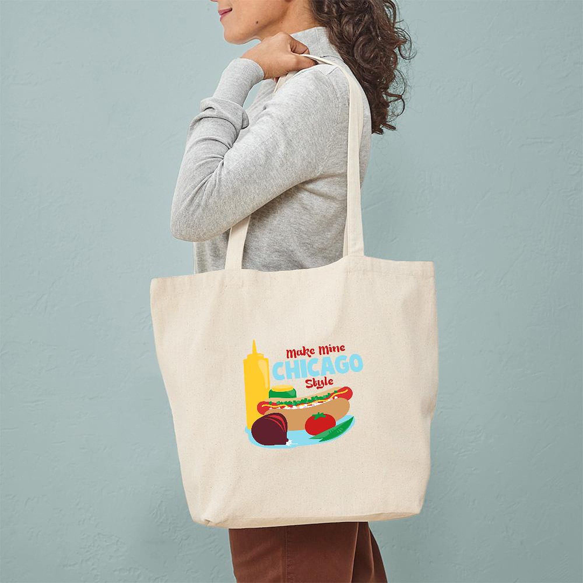 Chicago Style Tote Bag - Natural Canvas Reusable Shopping Bag for Groceries, Beach & Everyday Use | Eco-Friendly & Durable