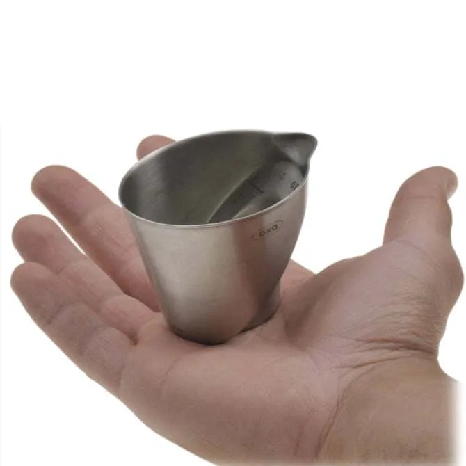 OXO Angled Measuring Cup - 2 oz Stainless Steel Kitchen Tool for Precise Liquid & Dry Ingredient Measurement - Perfect for Baking, Cooking & Mixing Drinks