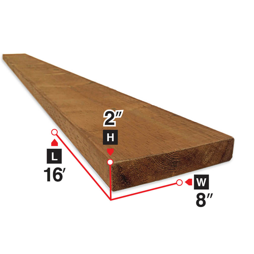 2 in. x 8 in. x 16 ft. Brown Pressure Treated Lumber - Durable Outdoor Wood for Decks, Fences & Landscaping Projects