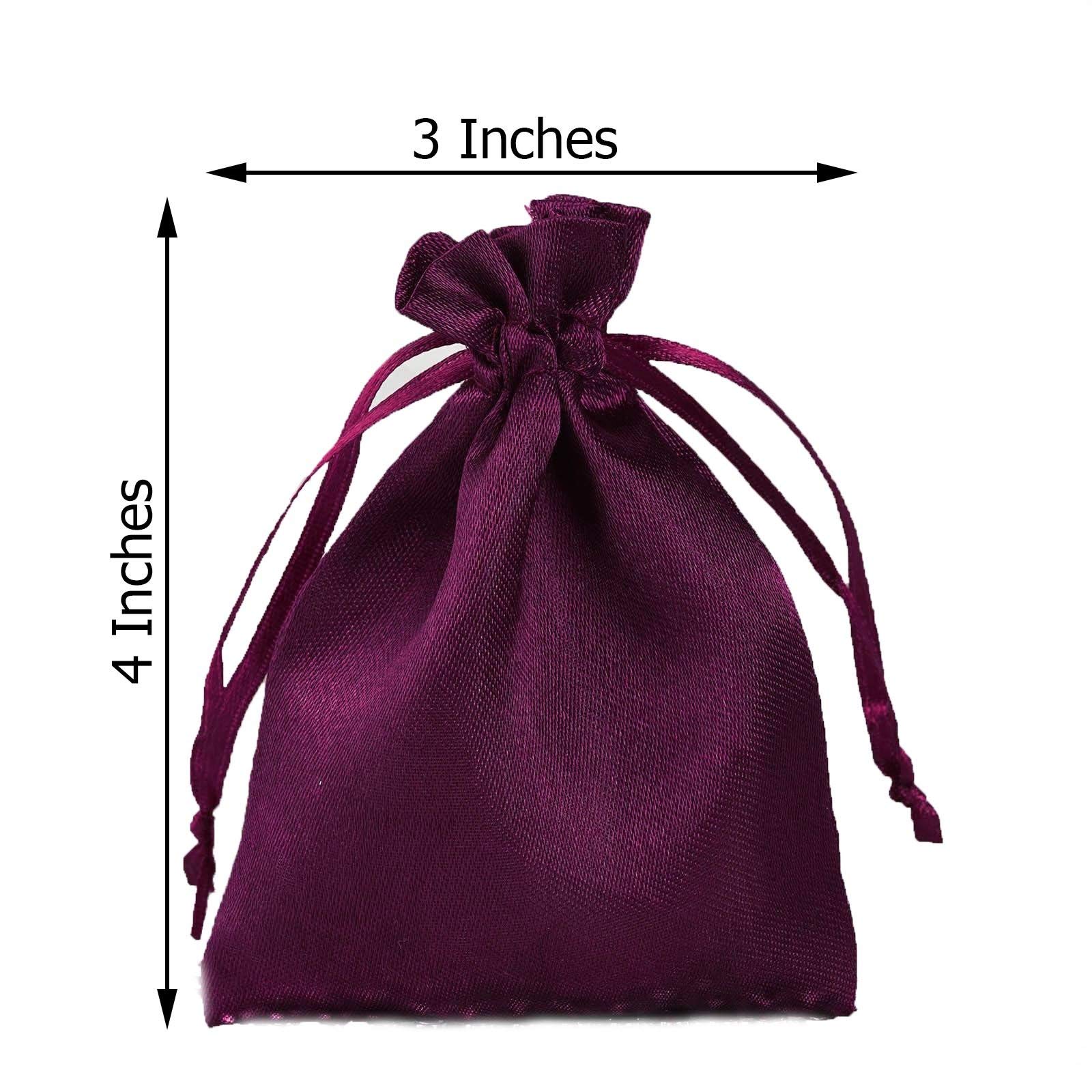 60 Pcs 3x4 Inch Eggplant Purple Satin Drawstring Bags - Wedding Favors, Party Gifts, Jewelry Pouches, Candy Bags - Perfect for Bridal Showers, Birthday Parties & Baby Showers