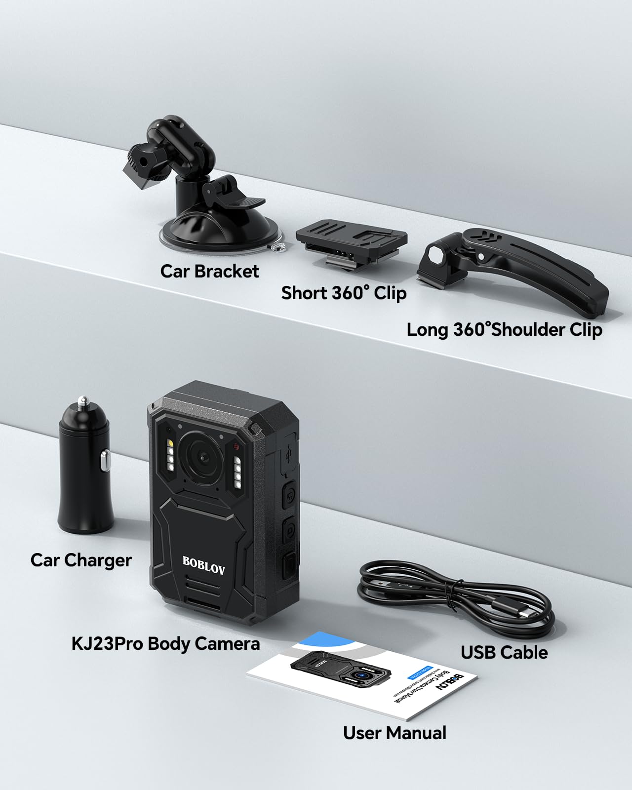 BOBLOV KJ23Pro 2K Body Camera with Night Vision - 256GB Storage, 15 Hours Battery Life, IP66 Waterproof - Ideal for Law Enforcement, Security Guards & Outdoor Activities (Hiking, Cycling, Construction Work)