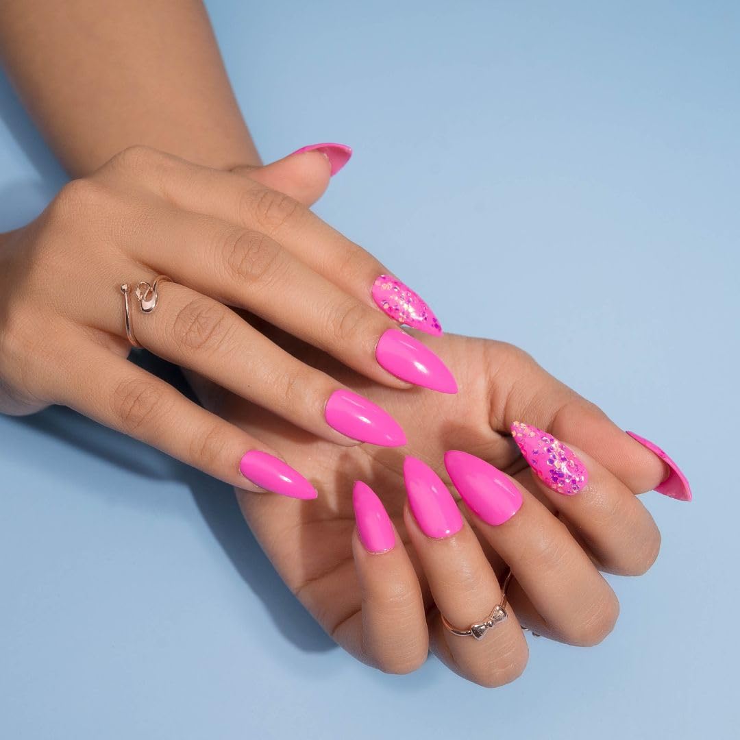 Premium Fake Press-On Nails - Pink Unicorn Set of 20 | Reusable Full Coverage Artificial Nails with UV Gel Polish | Easy to Apply Stick-On Nail Extensions for Both Hands | Perfect for Parties, Weddings, Daily Wear & Special Occasions