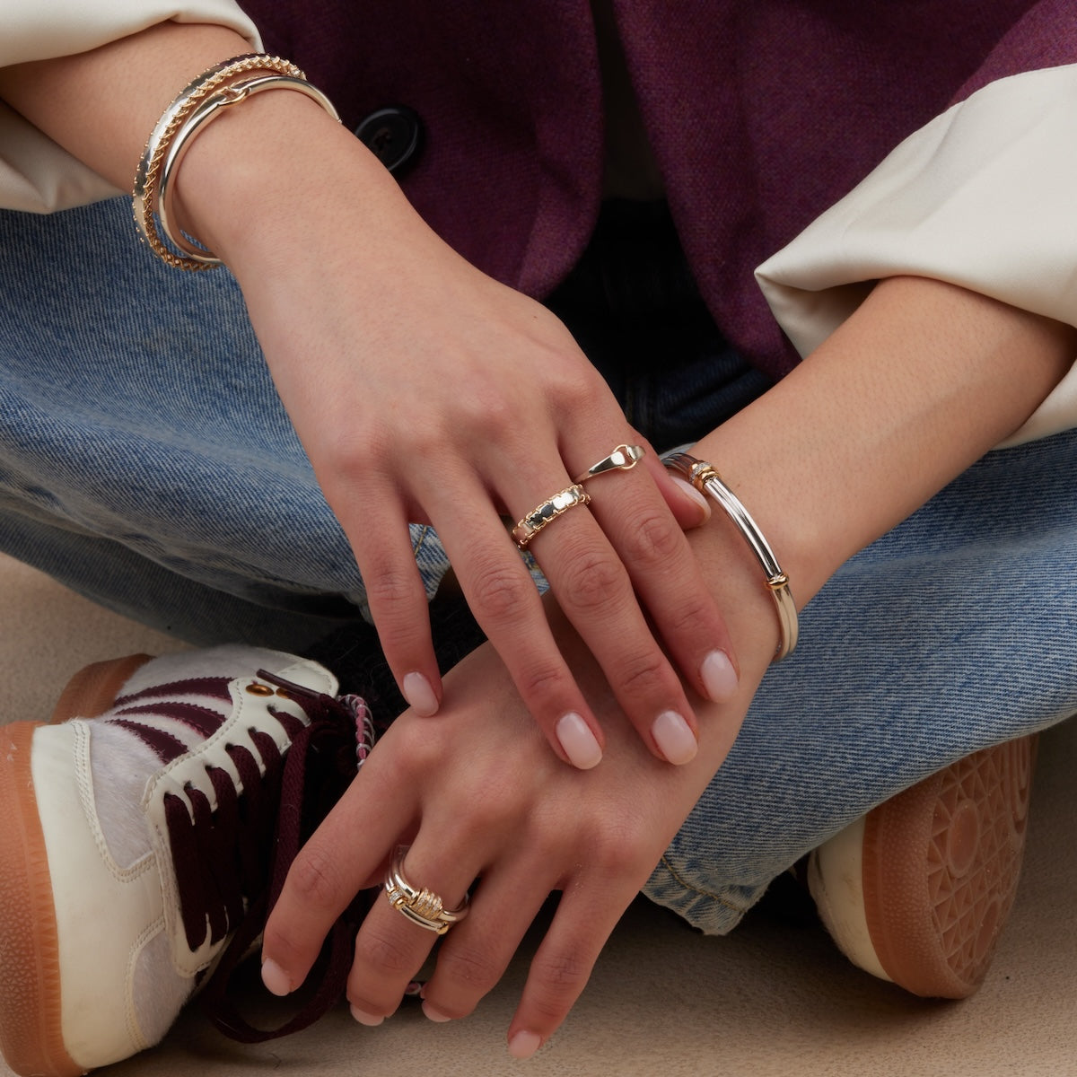 Mixed Metal Stitched Ring for Women - Boho Chic Stackable Jewelry - Perfect for Layering & Everyday Wear