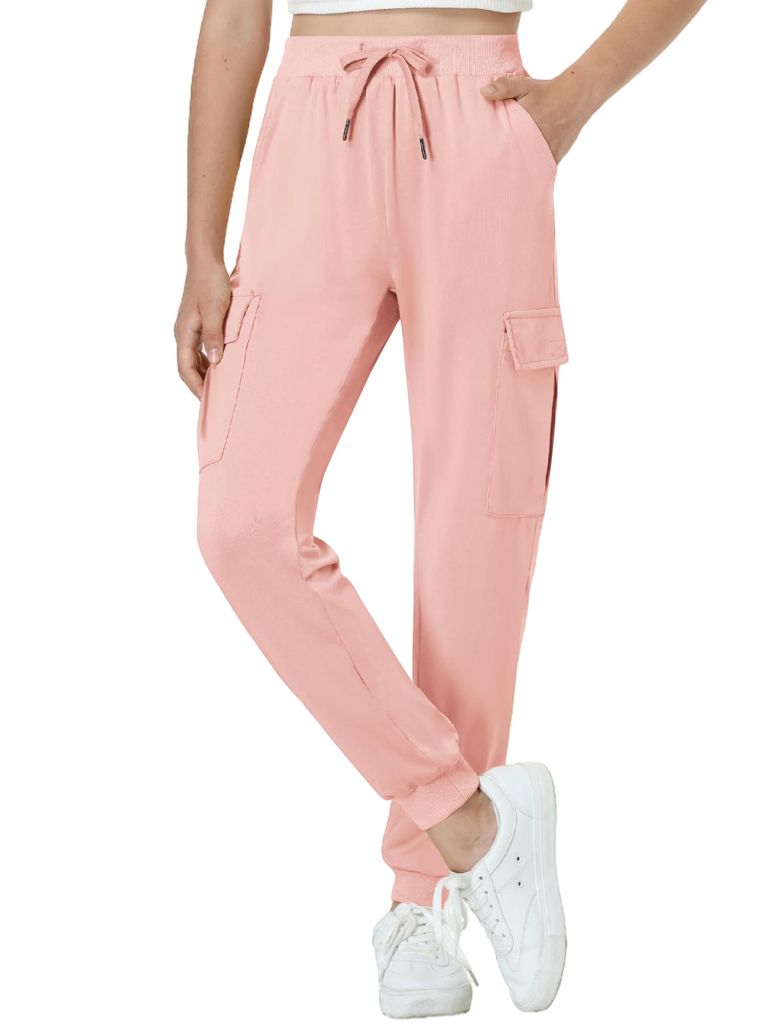 EXARUS Girls Cargo Jogger Pants - Slim Fit with Zip Pockets, Quick-Dry Lightweight Fabric, Adjustable Drawstring & High Waist (Ages 8-14 Years) - Perfect for School, Sports & Outdoor Activities