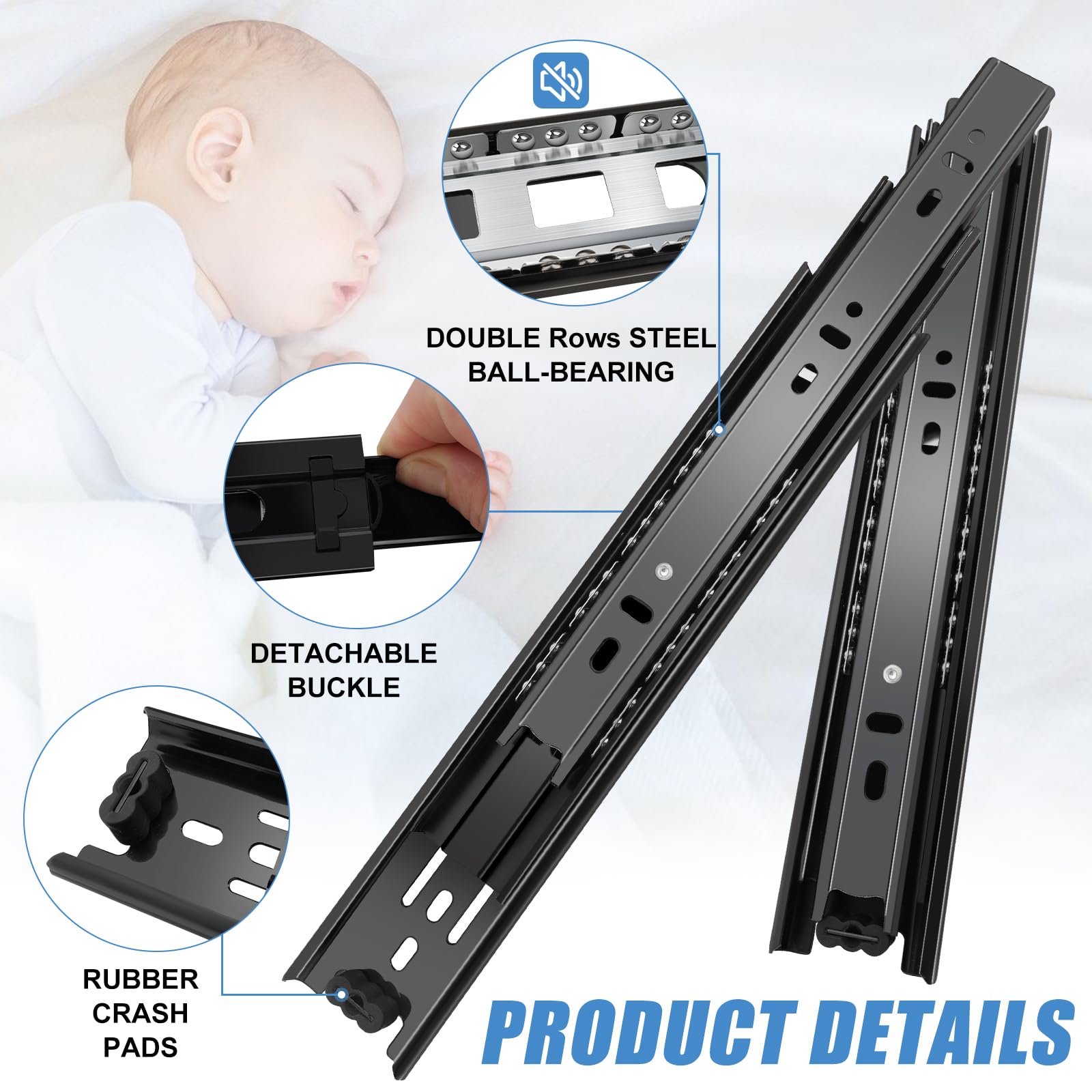 18 Inch Heavy Duty Ball Bearing Drawer Slides - 6 Pairs (12 Pieces) Full Extension Side Mount Cabinet Rails - 100 LB Capacity Black Metal Glides for Kitchen Cabinets, Wardrobes, File Cabinets & Trash Cans - Perfect for Smooth Drawer Operation in Home & Office Storage Solutions