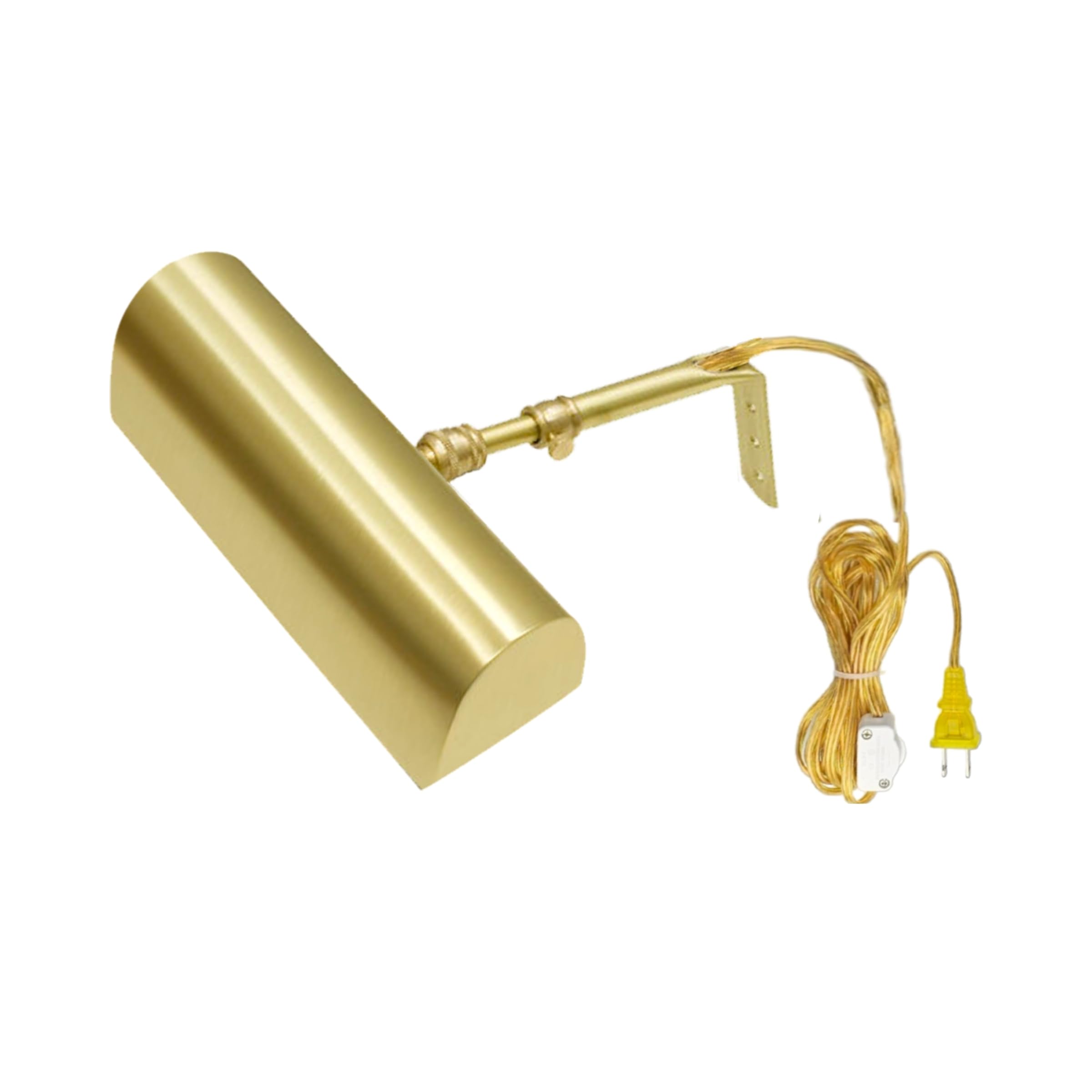 Royal Designs Plug-in Picture Light - 12 ft Cord with Hi/Low/Off Switch, Brushed Satin Brass Gallery Lighting for Artwork & Wall Decor (8.75 Inch) - Perfect for Home, Office & Museum Display