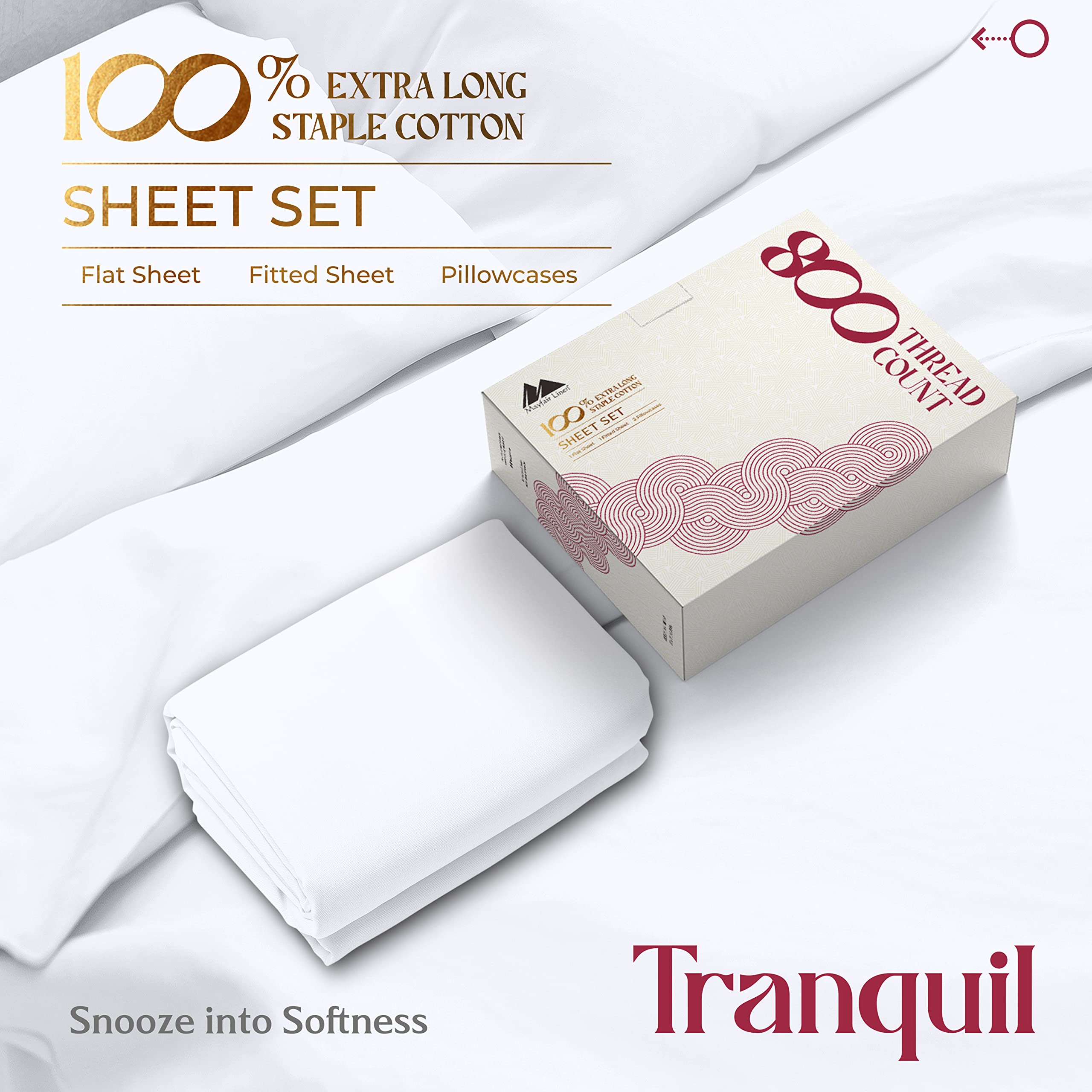 Luxury 100% Egyptian Cotton King Size Sheet Set - 800 Thread Count 6-Piece Hotel Quality Bedding, Sateen Weave Deep Pocket 16