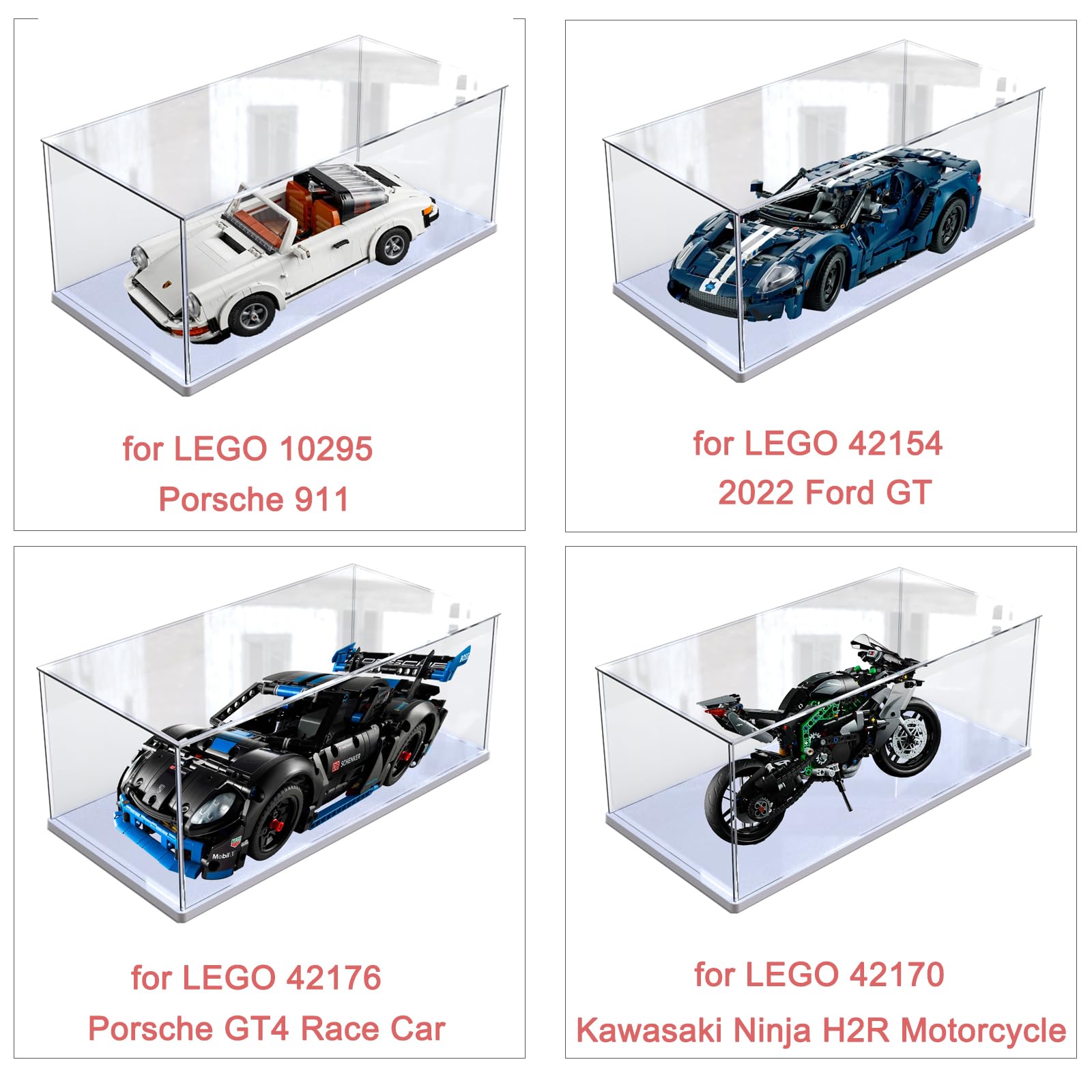 Premium Clear Acrylic Display Case for Lego Sets 42154, 10295, 42176, 42170, 75376, 10317 - Thickened Dustproof Protection Box with Wood-Plastic Base & LED String Lights (White Interior, 15.7x7.9x7.9 Inches) - Perfect for Showcasing Collectibles in Home, Office or Retail Displays