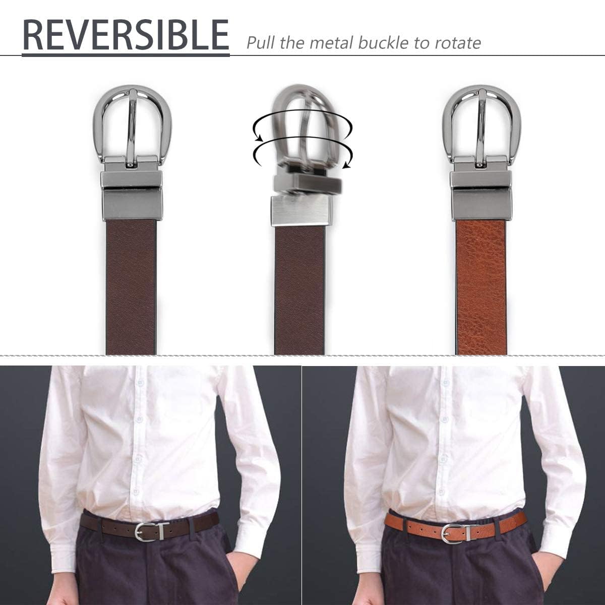 SUOSDEY Reversible Leather Belt for Kids - Adjustable Waistband for Boys & Girls, School Uniform & Casual Jeans - Perfect for Back to School & Everyday Wear