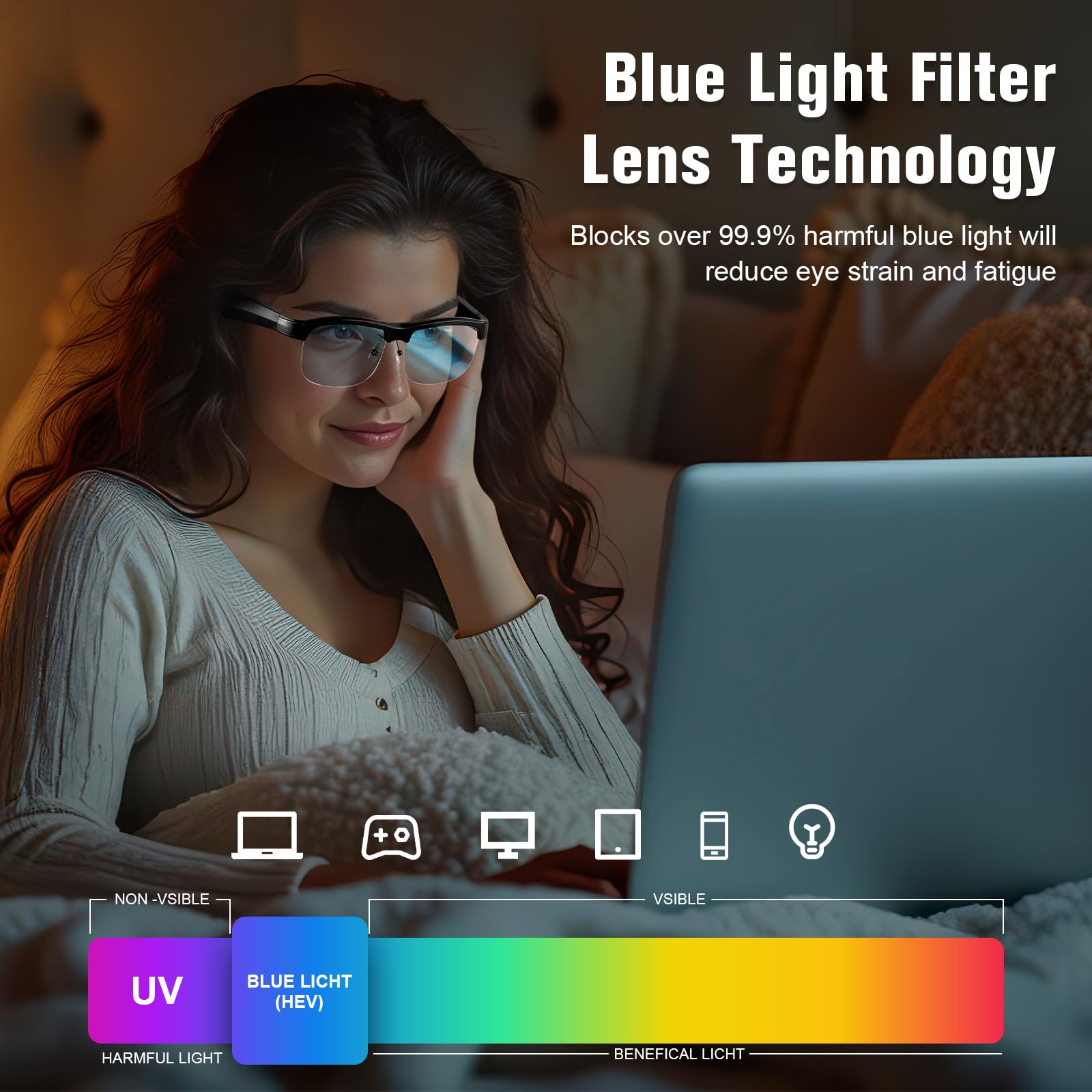Smart Blue Light Blocking Bluetooth Sunglasses for Women & Men - Photochromic Lens, Built-in Mic & Speakers - Perfect for Driving, Gaming & Outdoor Activities