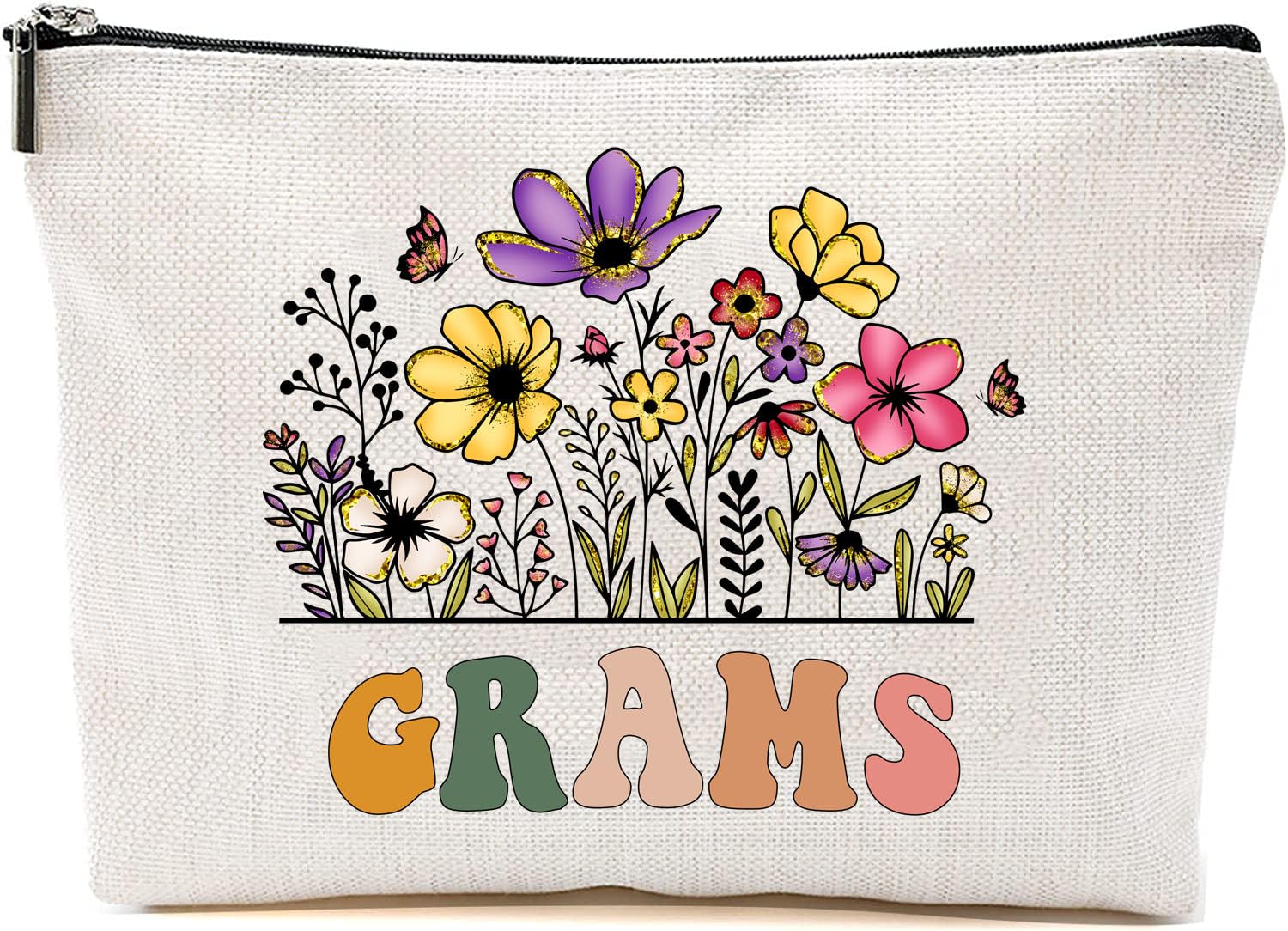 Grams Wildflowers Makeup Bags for Women - Floral Cosmetic Travel Bag - Perfect Mother's Day & Birthday Gift for Mom - Ideal for Travel, Daily Use & Special Occasions