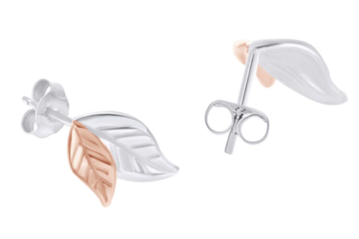 14K Gold Over Sterling Silver Two-Tone Leaf Stud Earrings for Women - Perfect for Everyday Wear, Gifts & Special Occasions