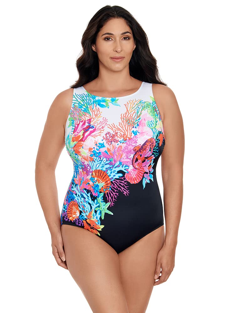 Longitude Women's High Neck One Piece Swimsuit - Scoop Back Panel Design Bathing Suit for Swimming, Beach Vacation & Poolside Relaxation