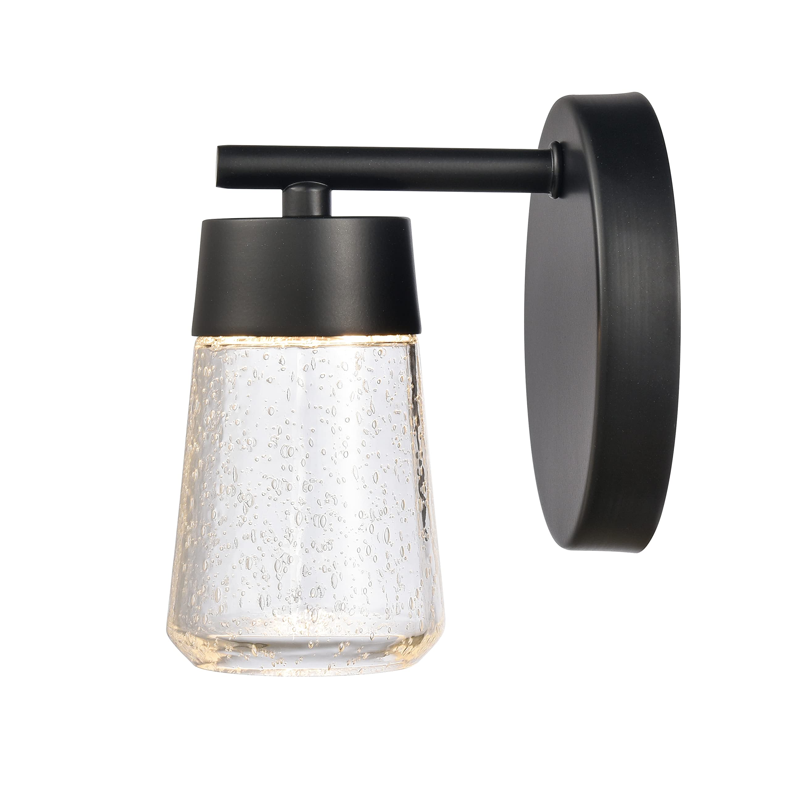 Elk Home Jergen Vanity Light - 1-Light Matte Black Bathroom Sconce with Clear Seeded Glass, Modern Contemporary Style for Bathroom, Powder Room, and Dressing Area Lighting