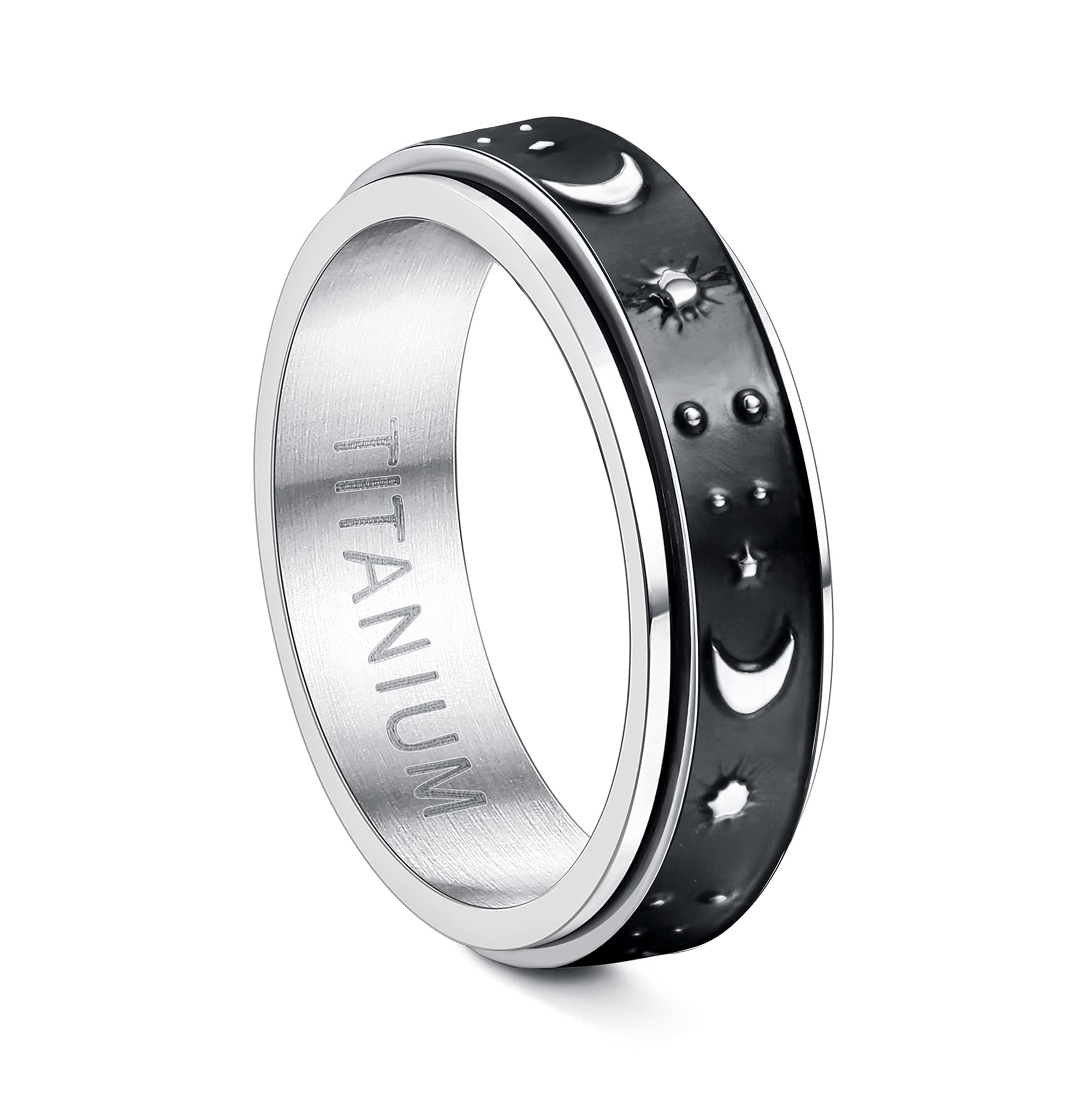 FIASASO G23 Titanium Fidget Ring for Men & Women - Genuine Anxiety Relief Spinner Ring with Moon Star Design - Stress Relief & Focus Tool for Adults & Teens - Perfect for Office, School, and Travel