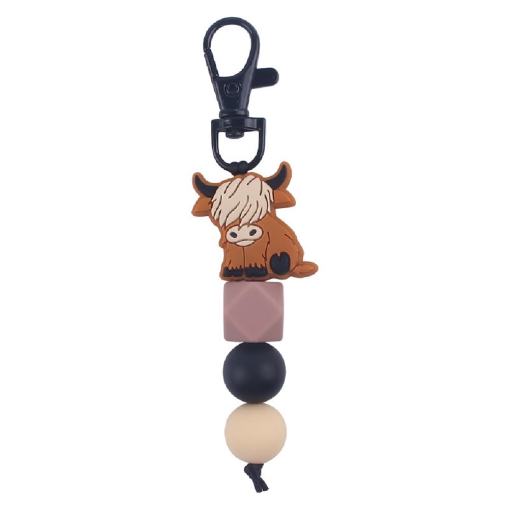 Cute Animal Keychains for Backpack - Cow & Elk Silicone Bead Keychains for Car Keys, House Keys & Purse Accessories - Perfect for Gifts, School Supplies & Travel Essentials