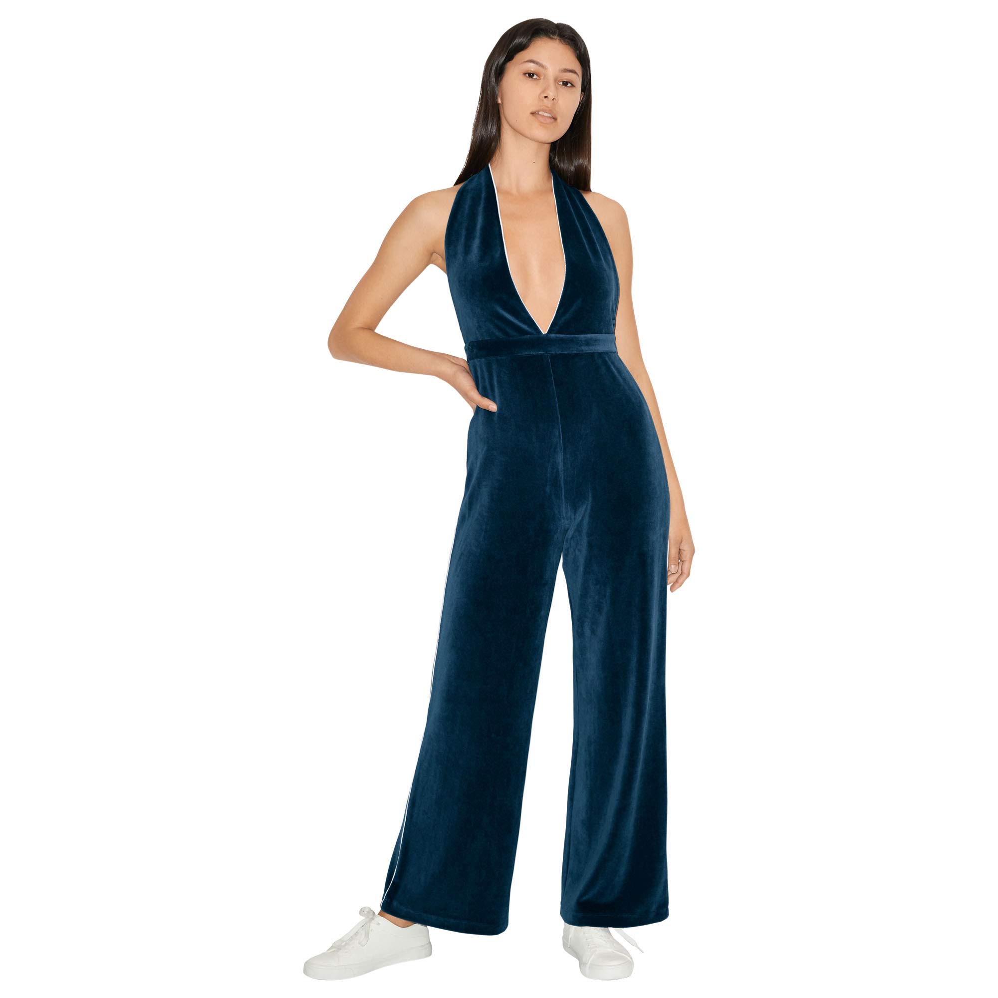 American Apparel Women's Stretch Velour Sleeveless Deep V-Neck Jumpsuit - Comfortable Lounge Wear & Casual Outfit for Home, Parties, and Night Out