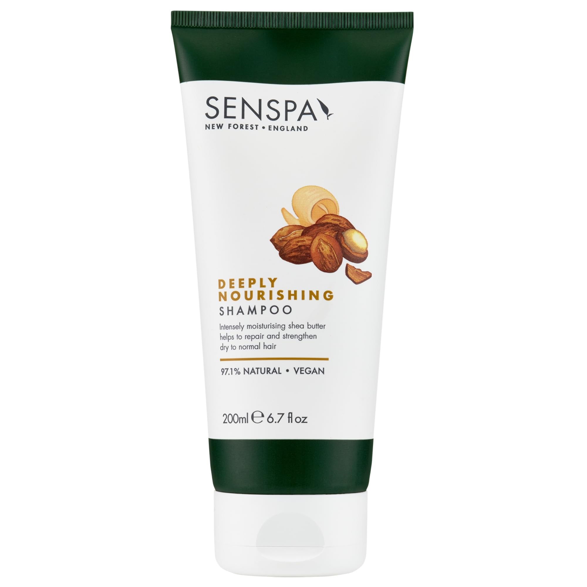SenSpa Deeply Nourishing Shampoo for Dry to Normal Hair - Vegan Hair Care with Shea Butter, Argan Oil & Jasmine - Sulfate & Paraben Free - 200ml - Perfect for Daily Hydration & Damaged Hair Repair at Home or Salon