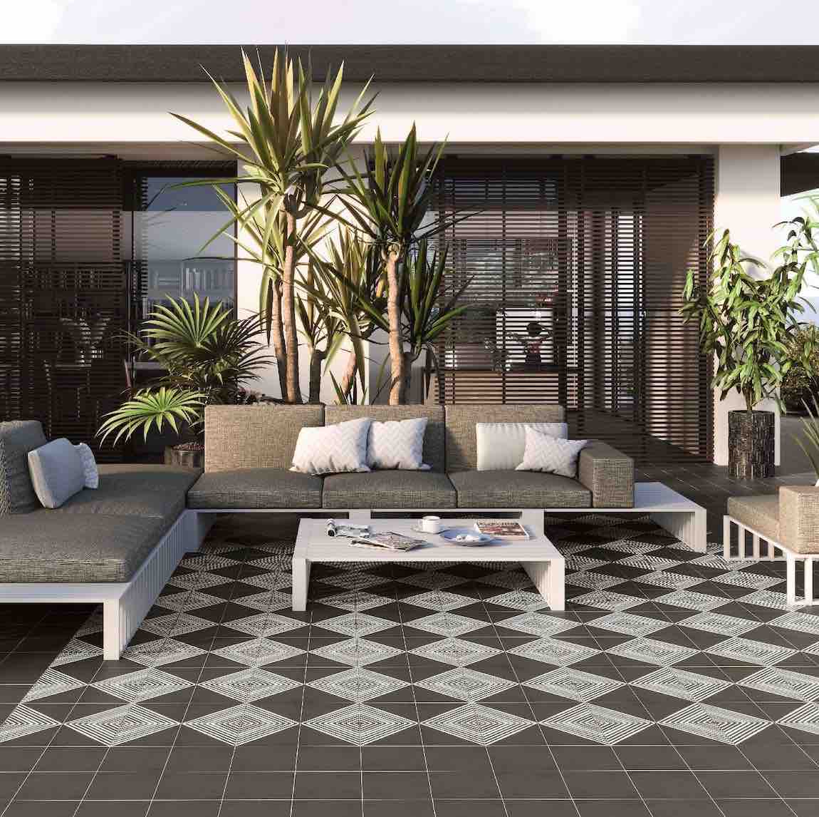 Jazz Patterned Porcelain Tile 8x8 - Outdoor Patio Flooring for Garden, Poolside & Backyard Decoration