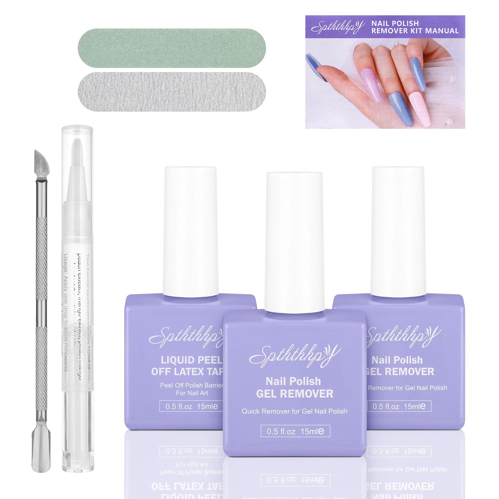 SPTHTHHPY Gel Nail Polish Remover Kit - 2Pcs Quick Remove Set with Cuticle Oil for Salon & Home Use