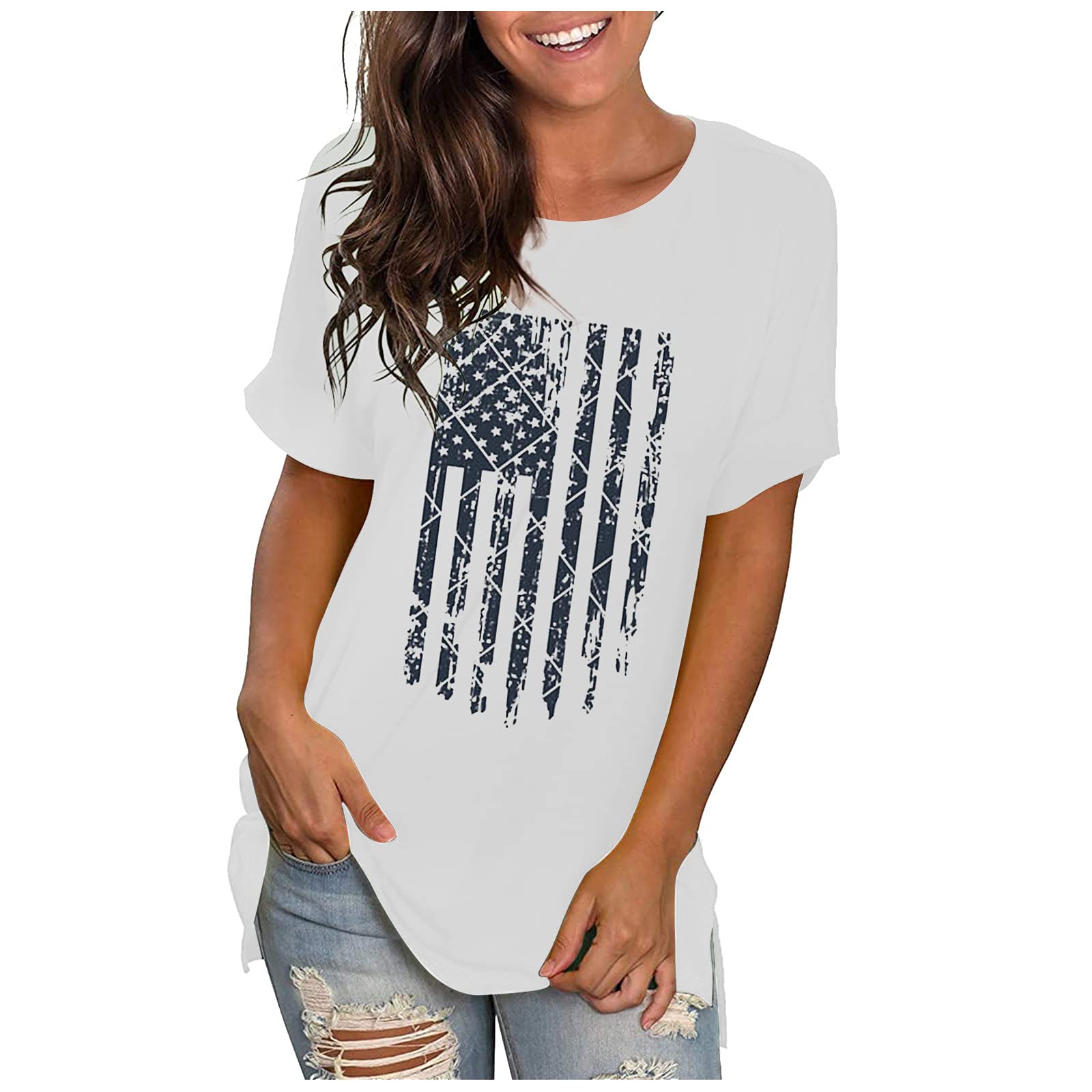 Yoyorule Women's Independence Day Graphic T-Shirt - Stylish O-Neck Short Sleeve Athletic Top for Women | Perfect for 4th of July Celebrations, Casual Outings & Gym Workouts
