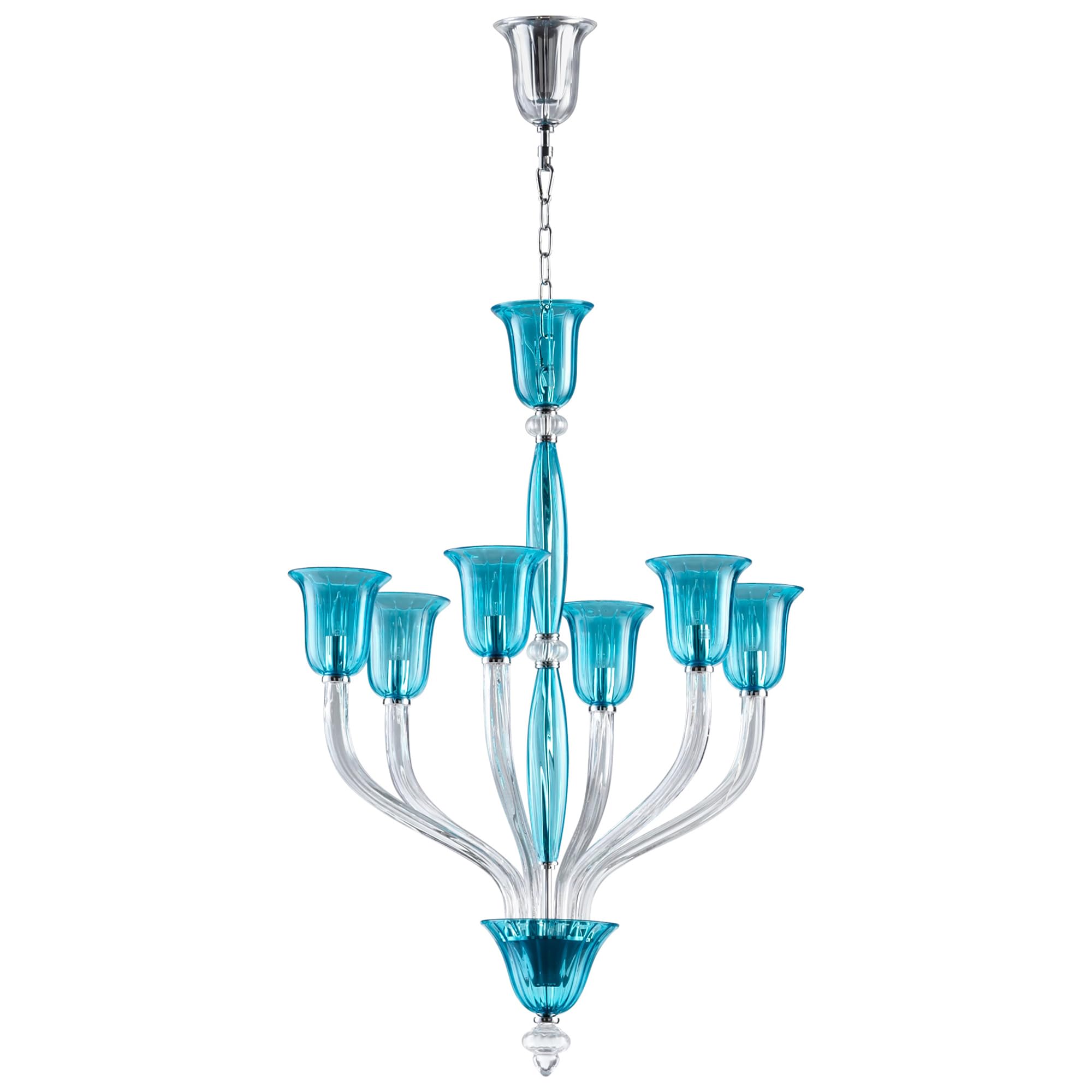 Cyan Design 05390 Vetrai Six-Light Chandelier - Large Blue Glass Ceiling Light Fixture for Dining Room, Living Room & Bedroom Decor