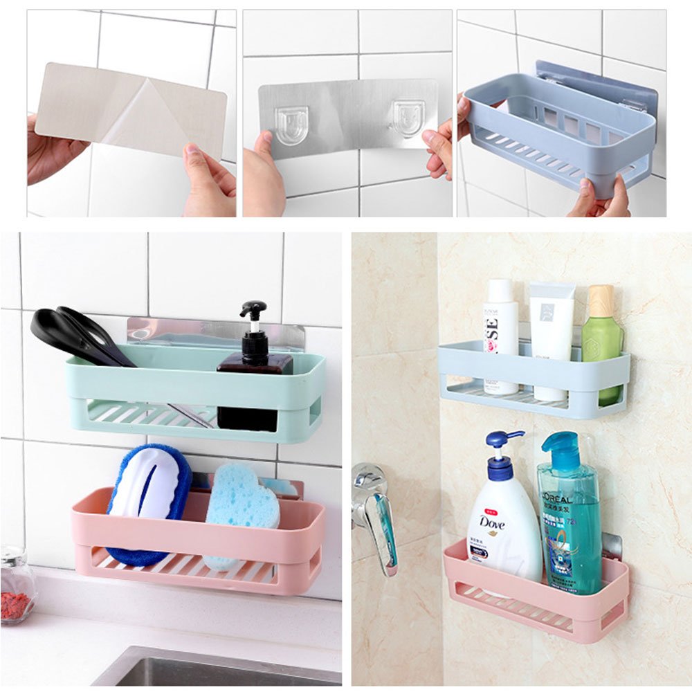 Everyfit Bathroom Storage Rack - Wall Mounted Shower Caddy & Kitchen Organizer with Basket, Plastic Corner Shelves for Bathroom & Shower (Green) - Perfect for Small Spaces, Dorm Rooms & Apartment Living