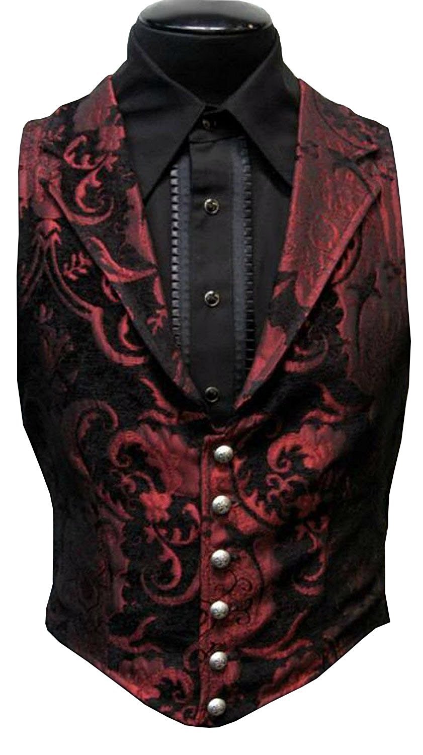 Gothic Aristocrat Victorian Steampunk Red Black Tapestry Vest for Men & Women | Steampunk Costume, Cosplay, LARP & Gothic Fashion Accessory