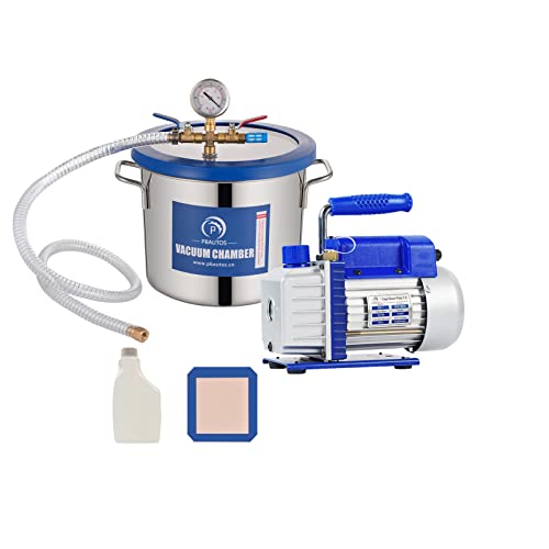 2 Gallon Stainless Steel Vacuum Degassing Chamber Kit with 3CFM 1/4HP Single Stage Vacuum Pump & Oil - Perfect for Resin Casting, Epoxy Bubbles Removal & Silicone Mold Making (Not for Wood Stabilizing)