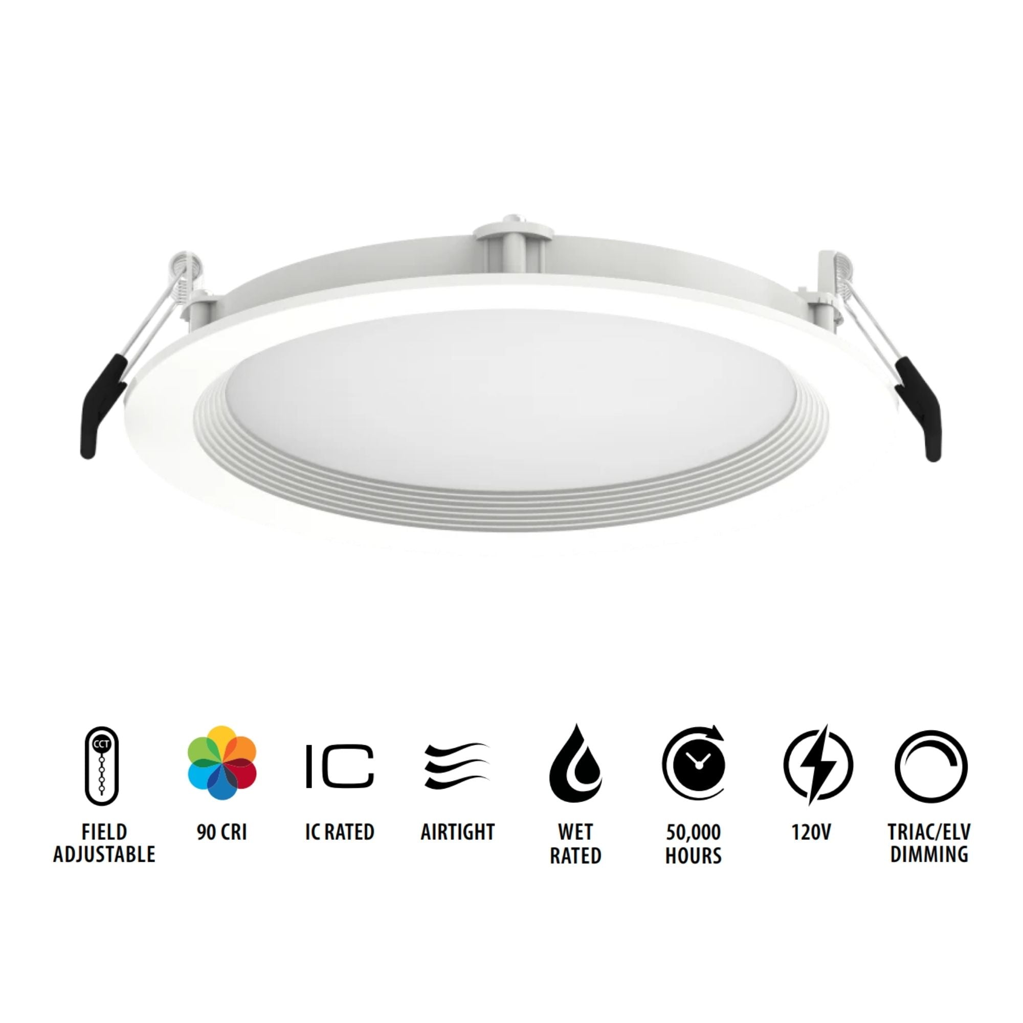 6 Inch Wafer LED Downlight - 1100 Lumens, 5 Color Temperatures (2700K-6500K), White Smooth Trim - Perfect for Kitchen, Bathroom, Living Room & Bedroom Lighting