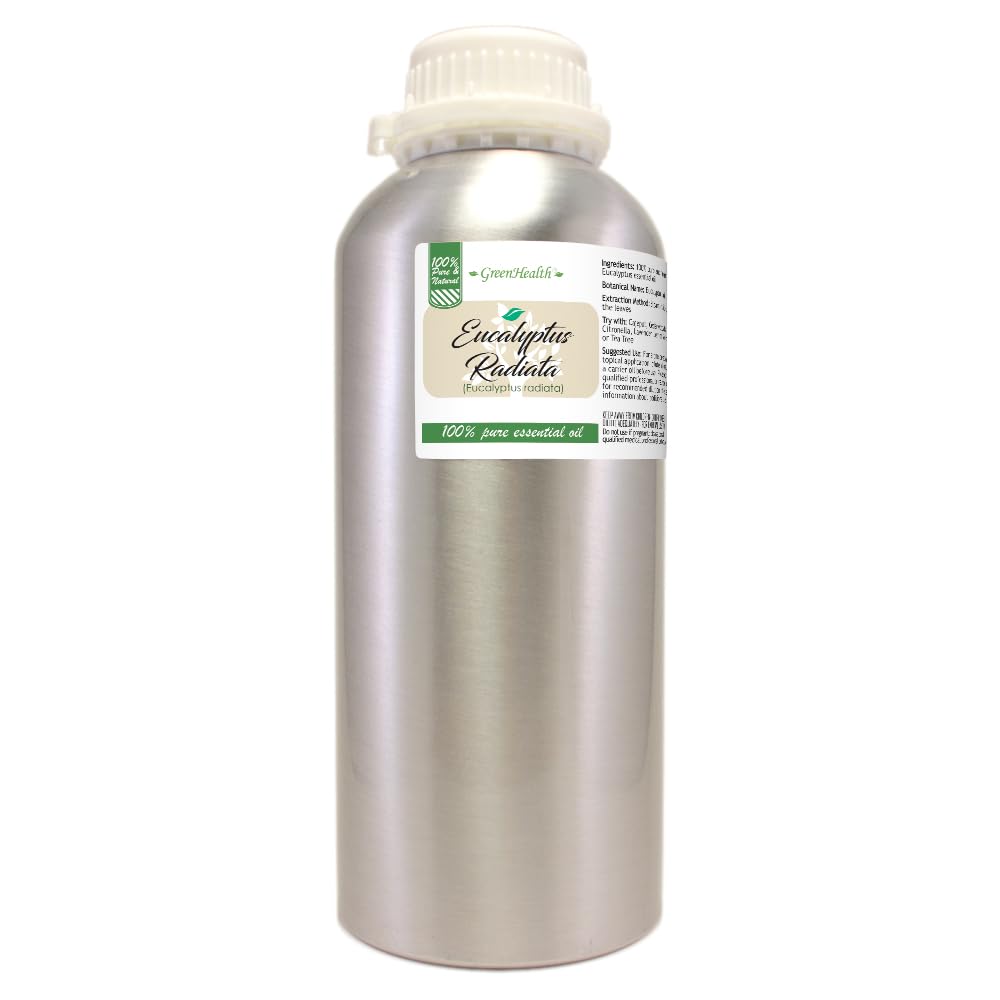 GreenHealth Eucalyptus Radiata Essential Oil – 32 fl oz (946 ml) 100% Pure Therapeutic Grade – Aluminum Bottle with Plug Cap for Aromatherapy, Diffusers & Massage
