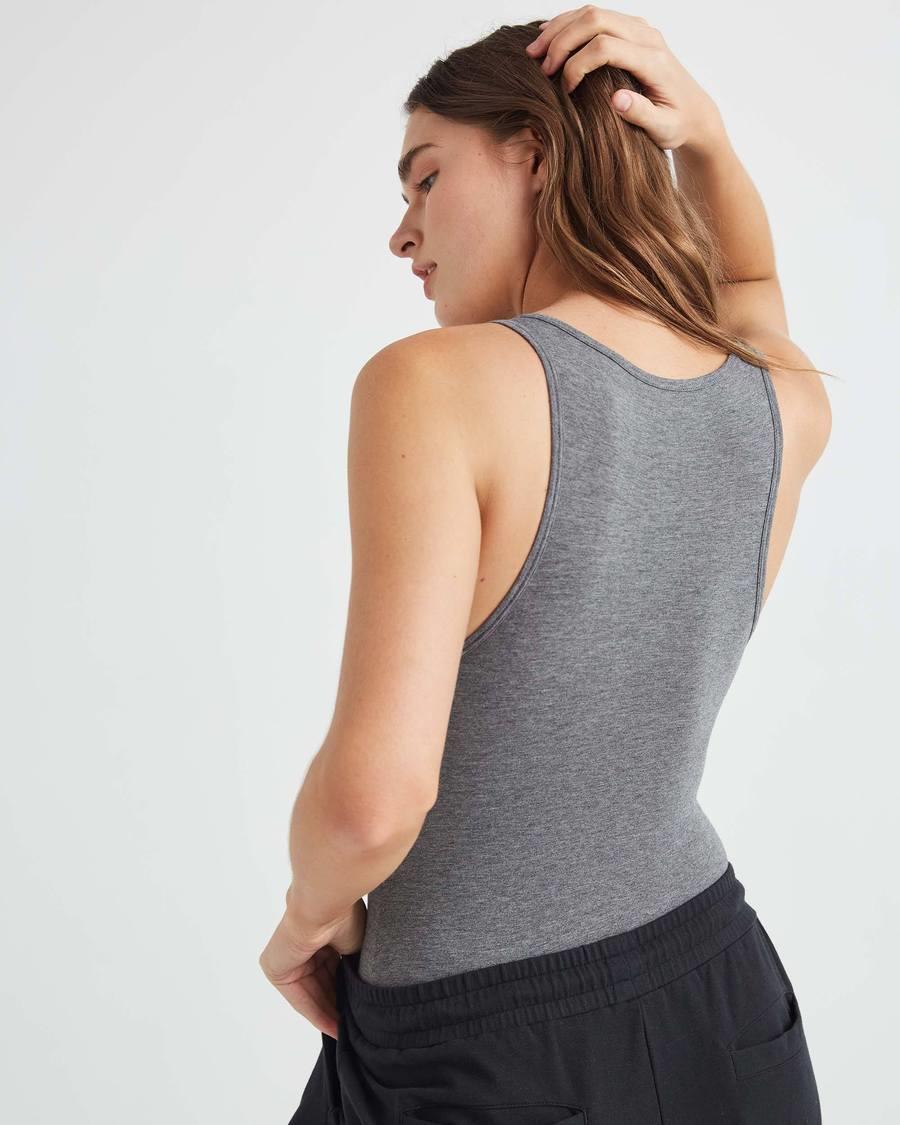 Women's Seamless Bodysuit - Soft Stretch Comfort Fit in Charcoal Gray for Layering, Workout & Everyday Wear