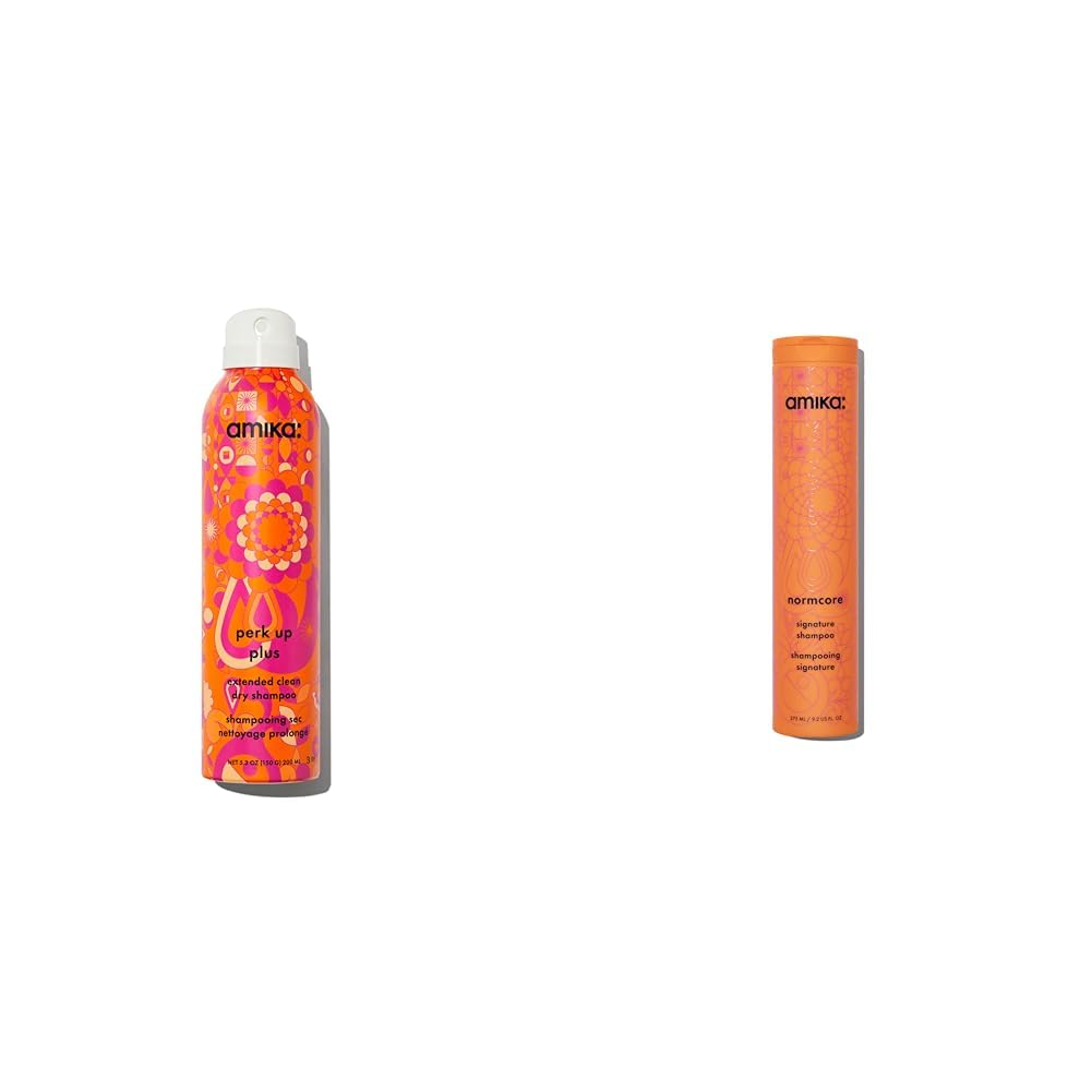 Amika Perk Up Plus Extended Clean Dry Shampoo 5.3oz & Normcore Signature Shampoo 275ml - Volumizing & Refreshing Hair Care for Busy Lifestyles, Travel & Post-Workout Use