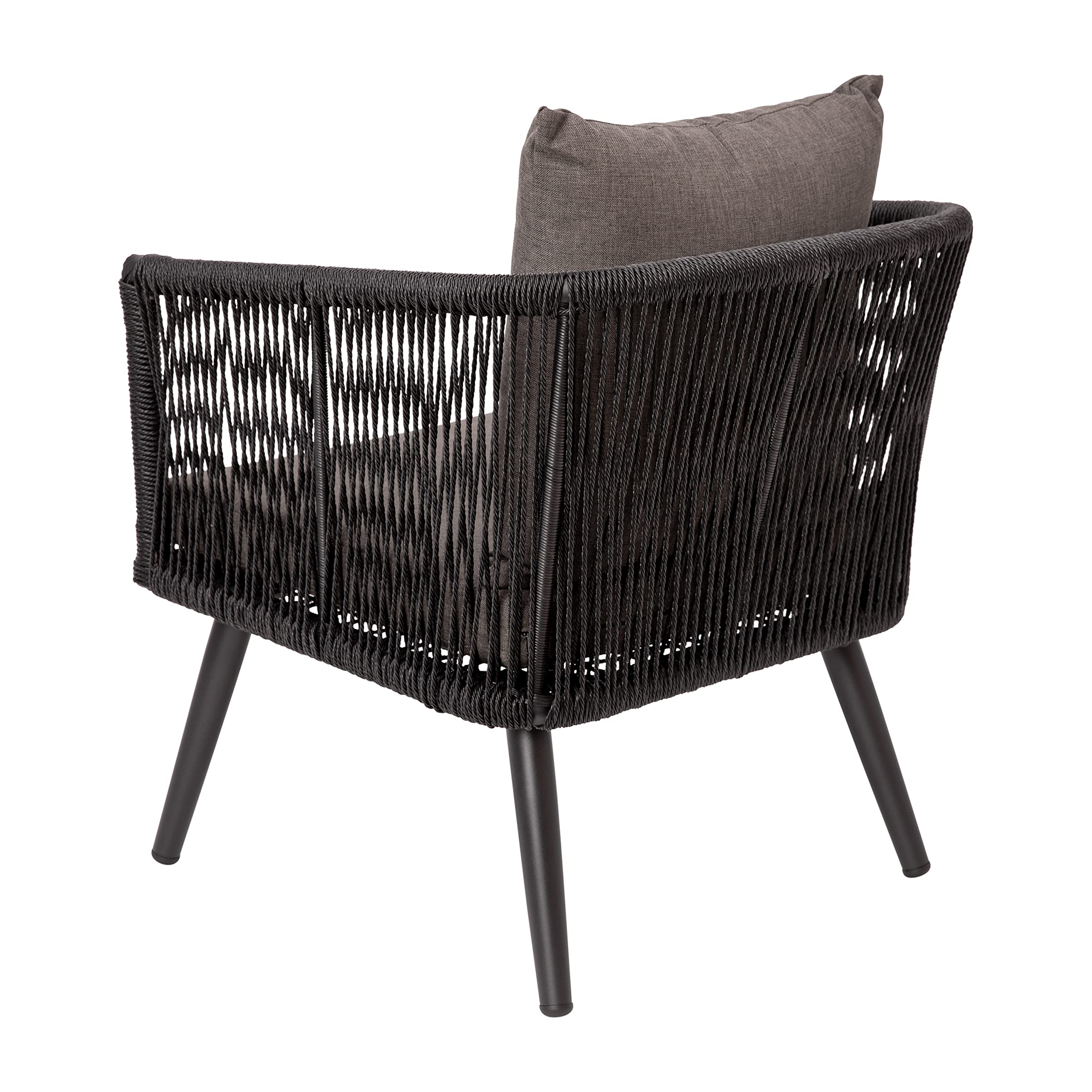 EMMA + OLIVER Alfresco Black & Gray Woven Outdoor Conversation Set - 4 Piece All-Weather Patio Furniture with 2 Chairs, Sofa & Metal Table - Includes Cushions for Backyard, Garden, Poolside & Deck Relaxation
