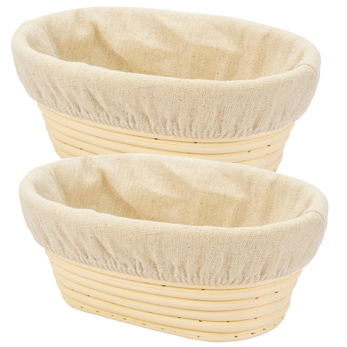 2 PCS 8 Inch Oval Long Banneton Bread Proofing Basket with Liner - Rattan Dough Rising Basket for Sourdough, Artisan Bread Baking - Perfect for Professional & Home Bakers (Ideal for Bread Making, Kitchen Baking Essentials)