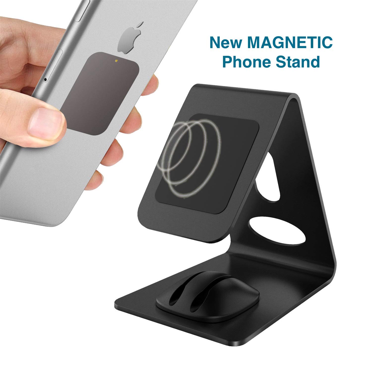 Premium WixGear Magnetic Phone Stand - Universal Phone Holder for iPhone, Android & Tablets - Sturdy Metal Desk Stand with Cord Organizer - Perfect for Office, Home & Travel Use