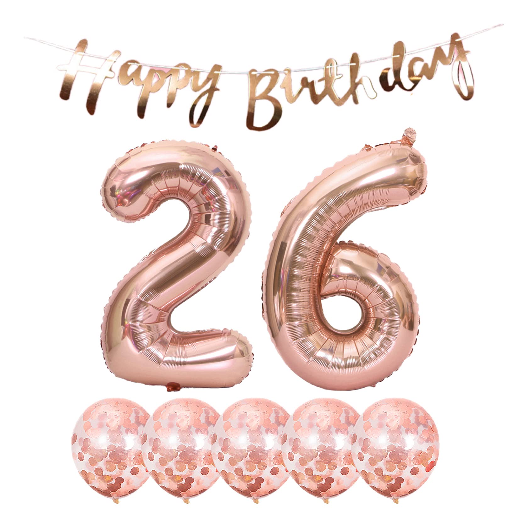 26th Birthday Party Decorations Set - Happy Birthday Banner, Rose Gold Helium Balloons, Number 26 Latex & Foil Balloons for 26 Years Old Celebration - Perfect for Home, Office or Surprise Party Decor