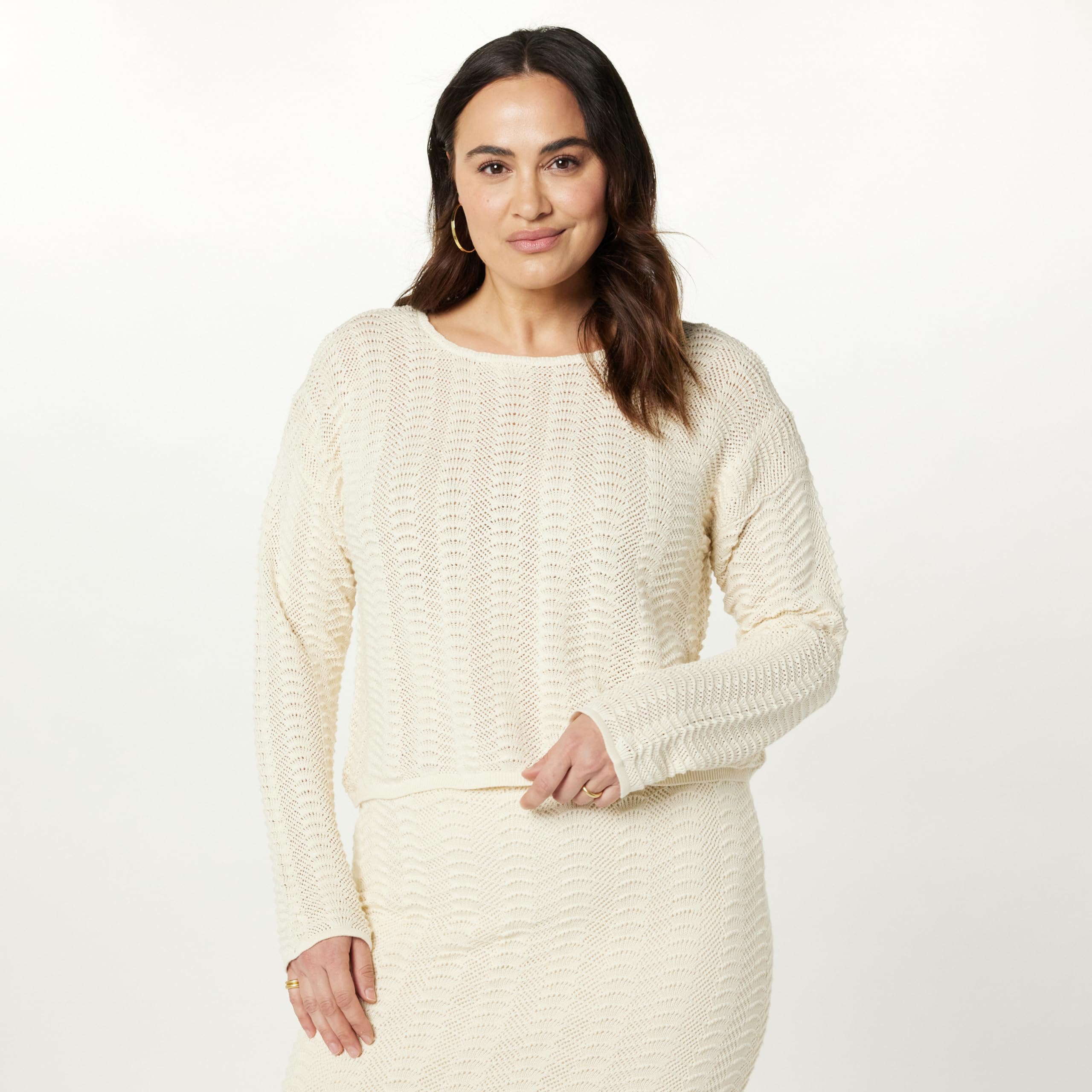 The Drop Women's Makayla Crochet Drop-Shoulder Cropped Pullover Sweater | Boho Chic Lace Knit Top | Casual Summer Beachwear & Festival Outfit