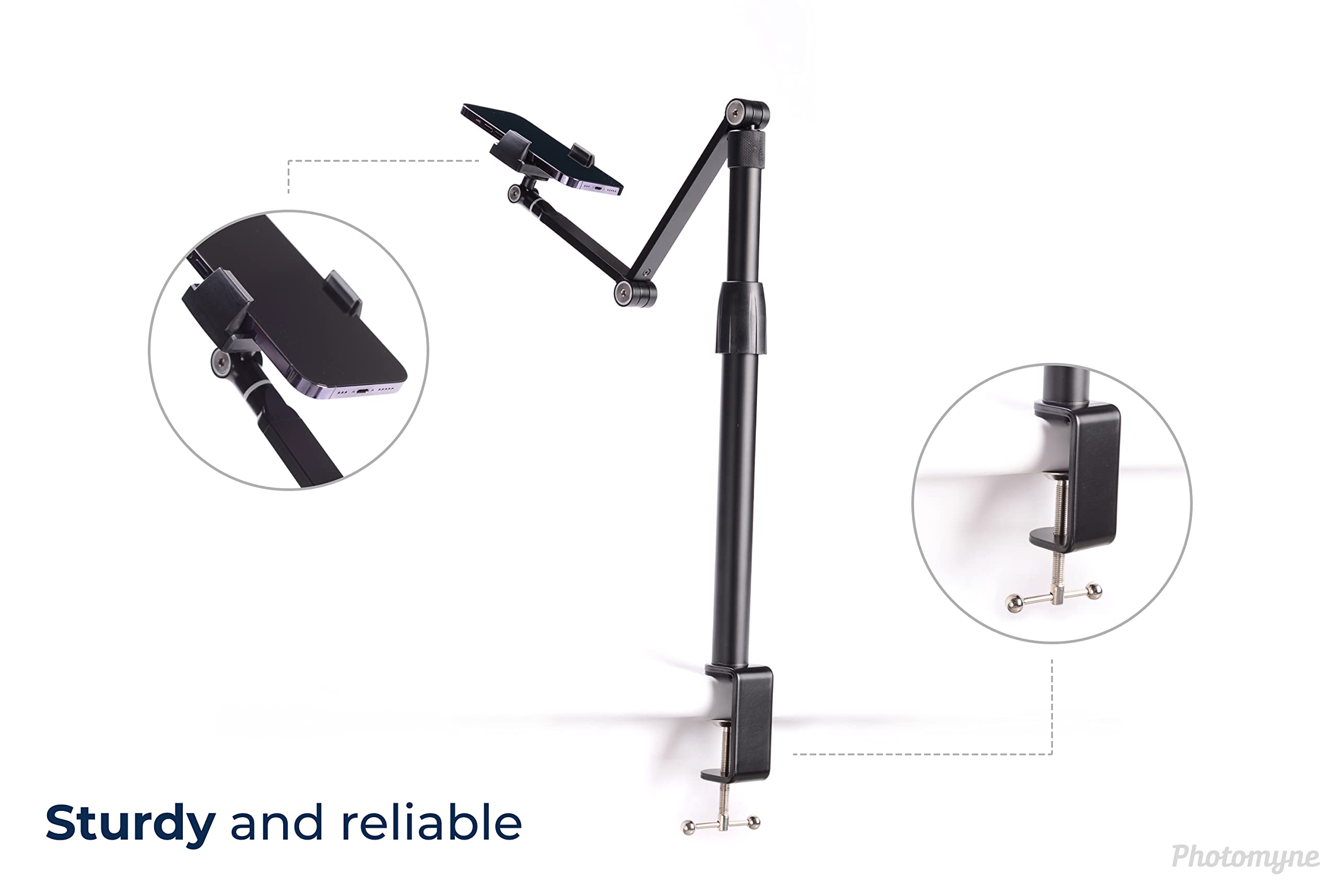 Adjustable Phone & Tablet Stand with Clamp - Hands-Free Photo Scanning, Stable Desk Mount for Phones & Tablets - Wide Compatibility, Height Adjustable with 2 Flexible Arm Heads - Perfect for Video Calls, Online Learning & Document Scanning