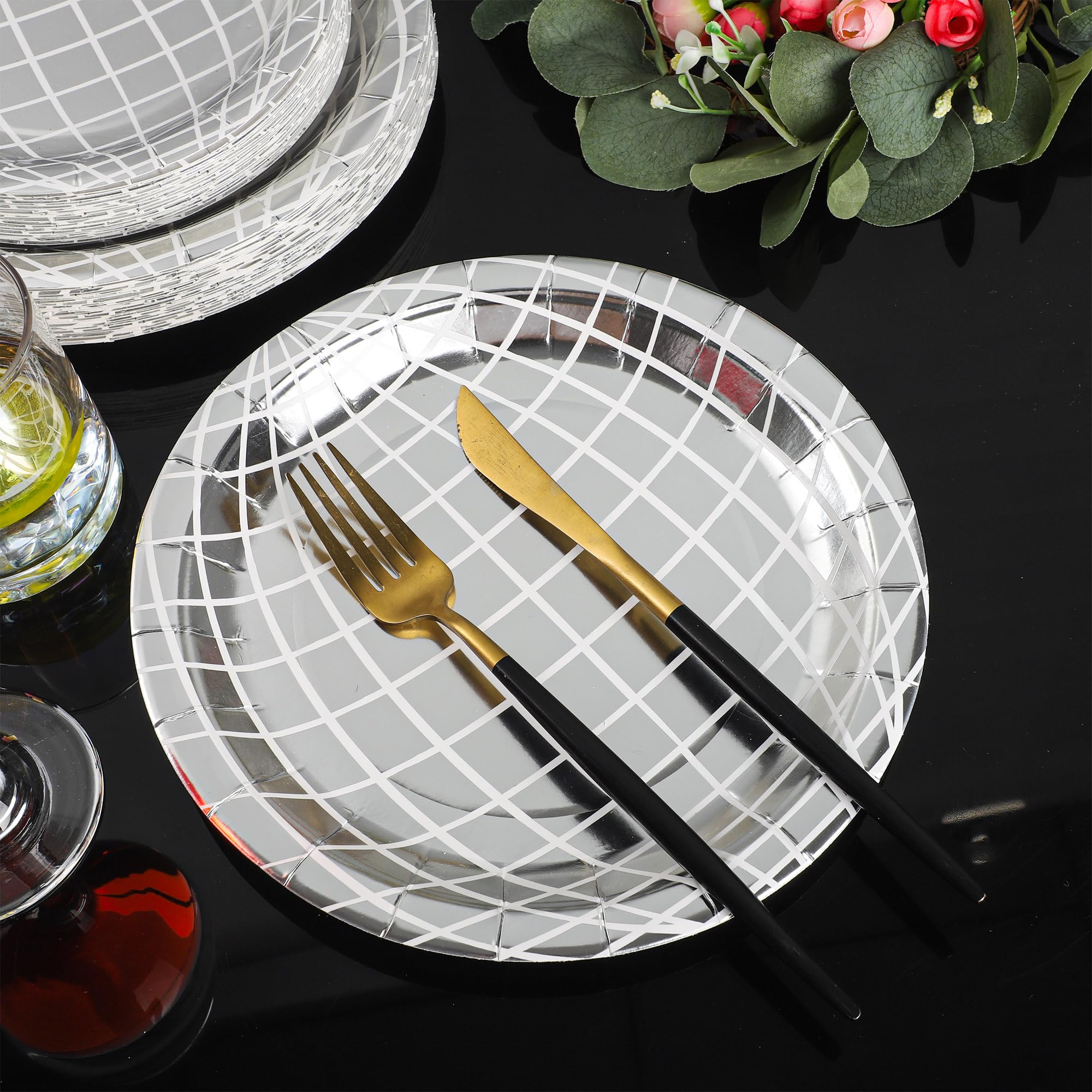 Disco Party Paper Plates - Silver Foil Disposable Plates 7