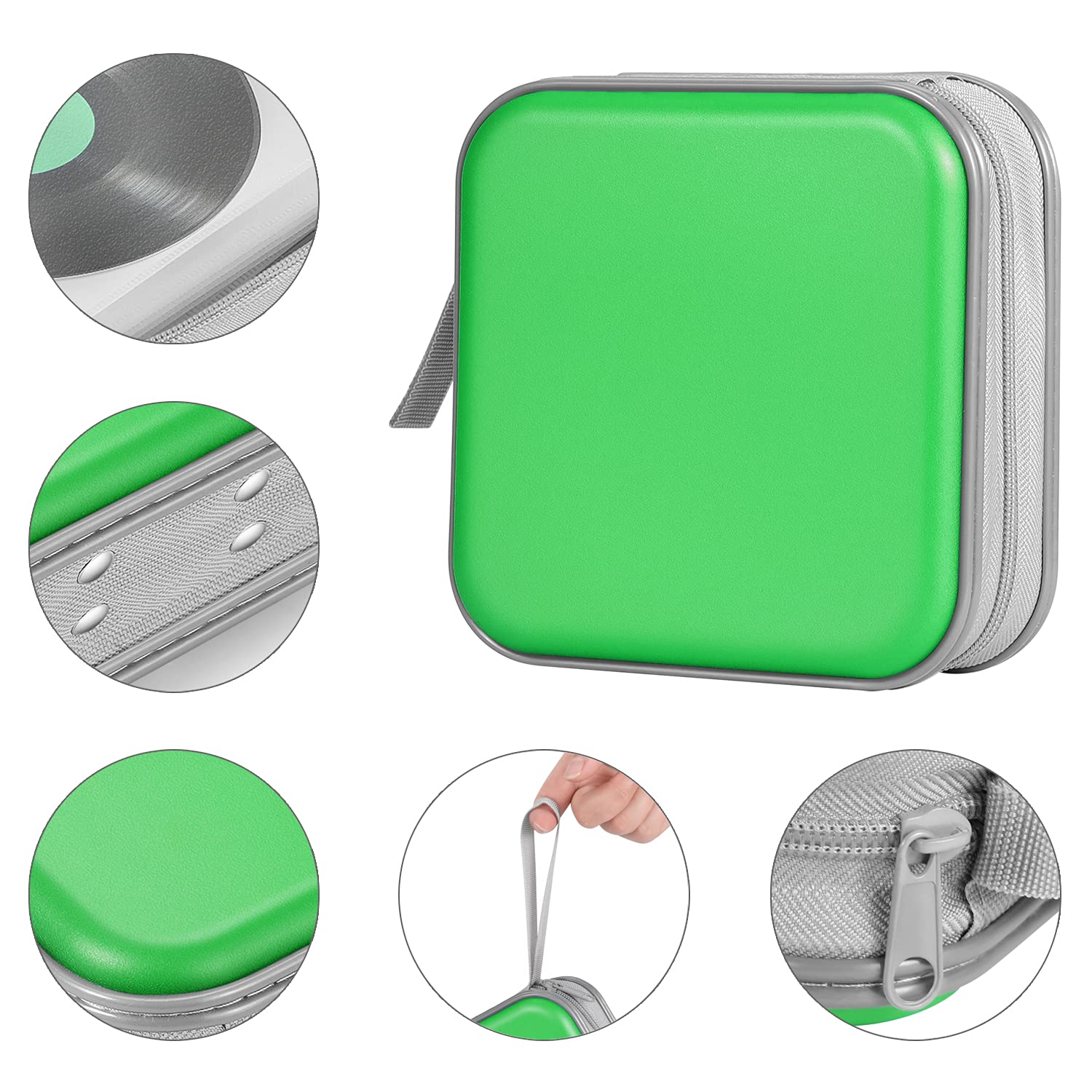 TNP 40-Capacity CD DVD Case Holder Organizer - Portable Hard Shell Disc Wallet for Car, Video Game Storage - Zippered CD Book Holder (Green) - Perfect for Travel, Home & Office Organization